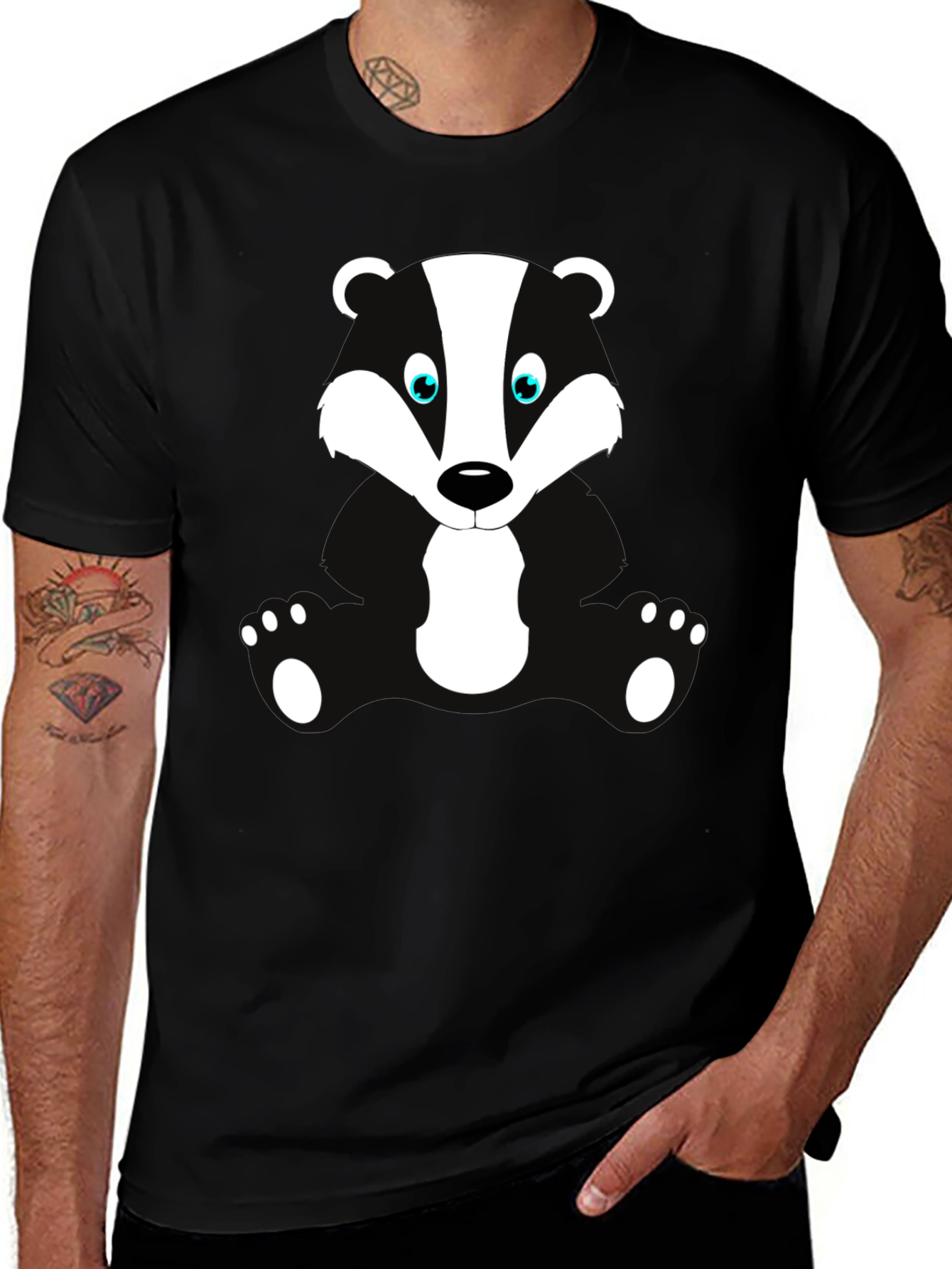 Cartoon Badger Graphic Print Black T-Shirt
