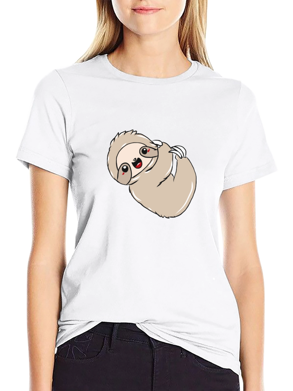 Cute Sloth Graphic Print Black Tee Shirt