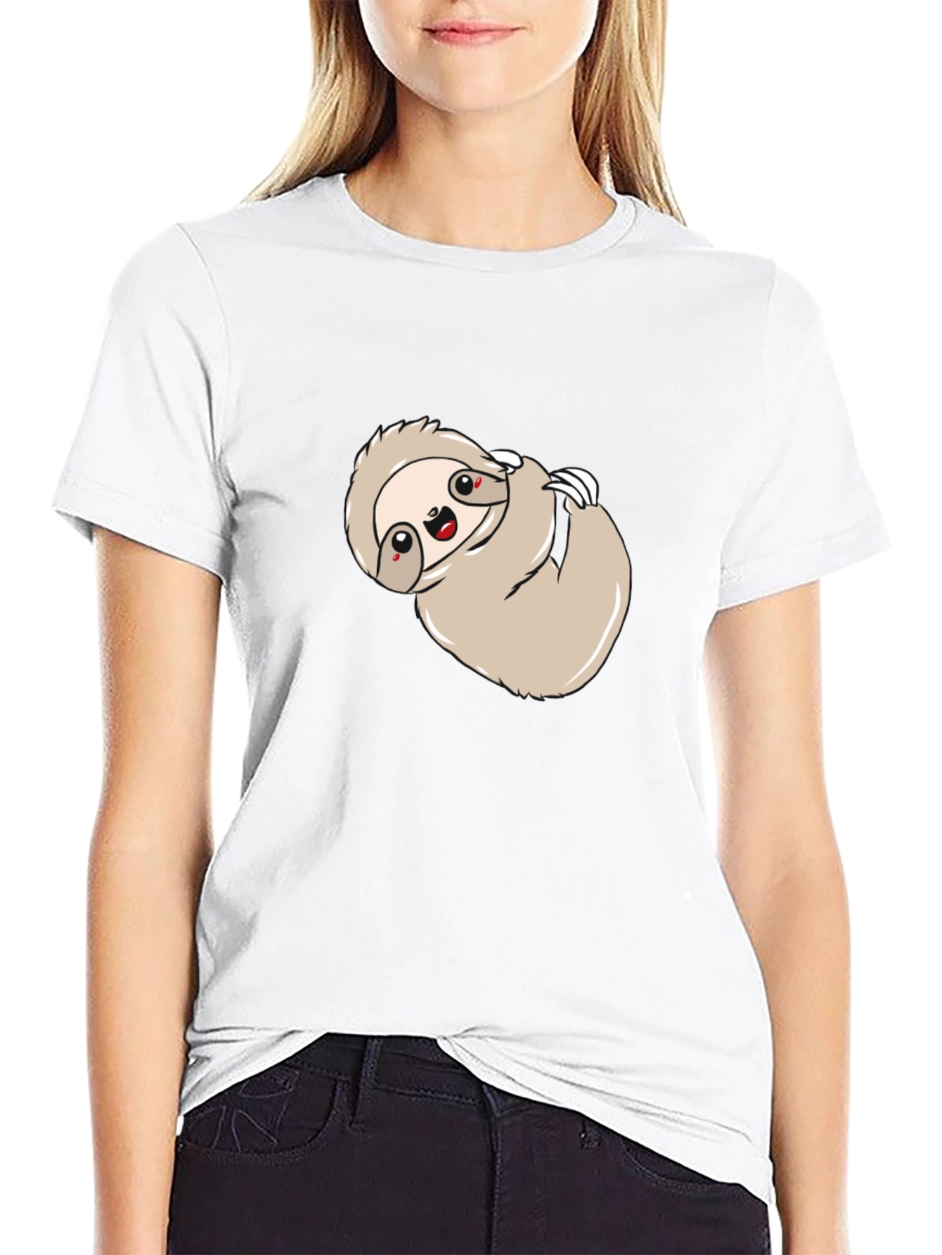 Cute Sloth Graphic Print Black Tee Shirt