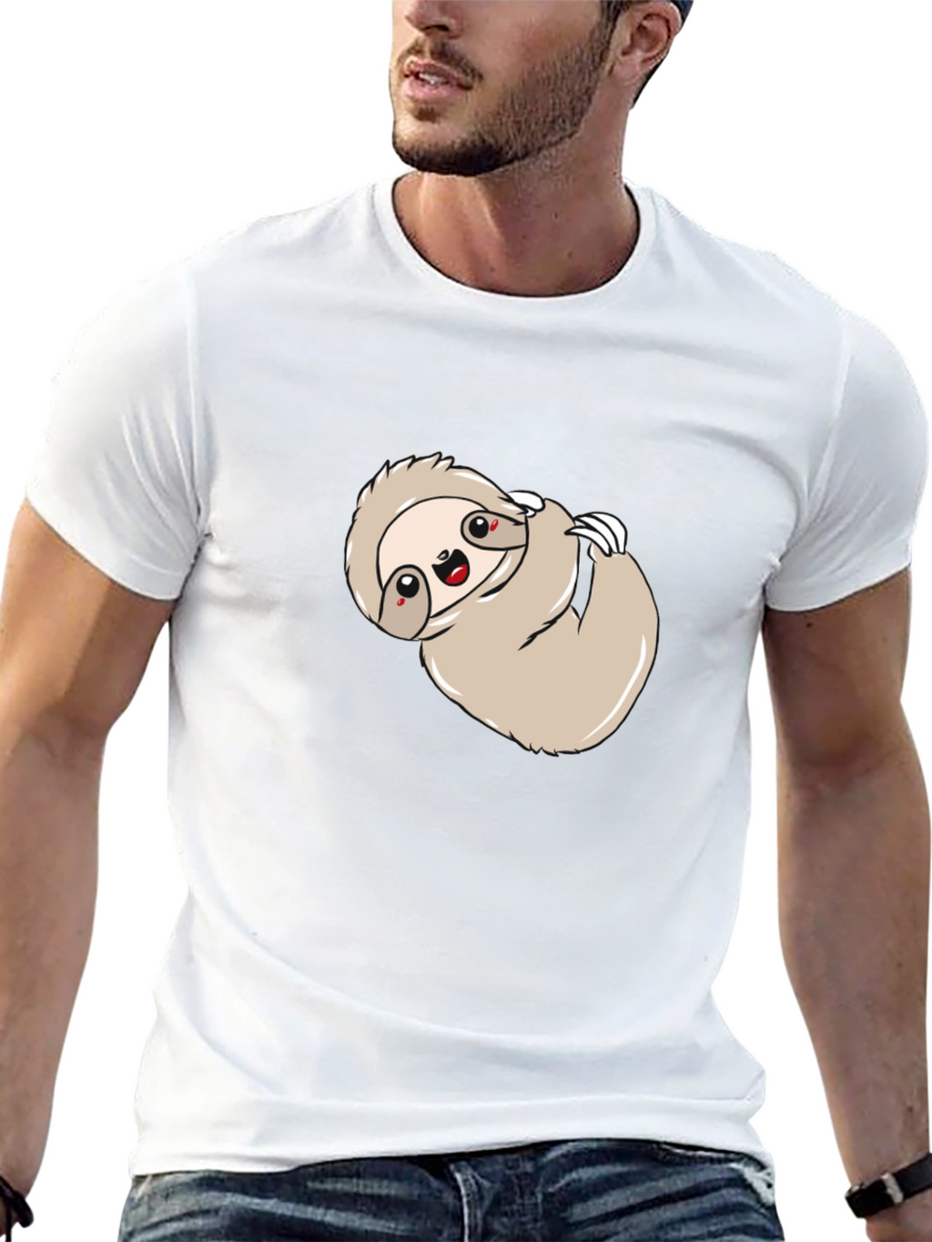 Cute Sloth Graphic Print Black Tee Shirt