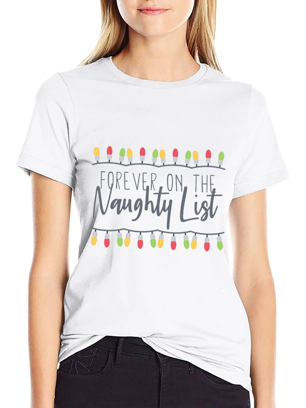 Naughty List Christmas Lights Graphic Tee