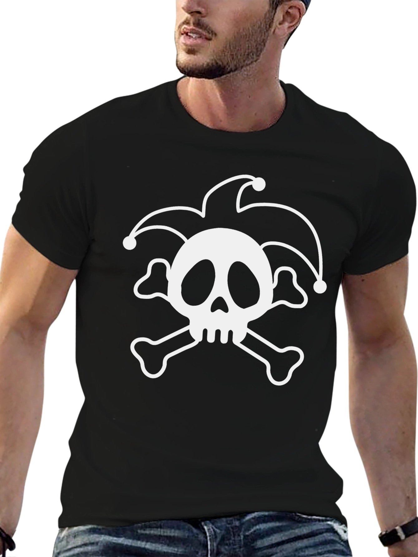 Skull Jester Graphic Tee - Black Cotton T-Shirt