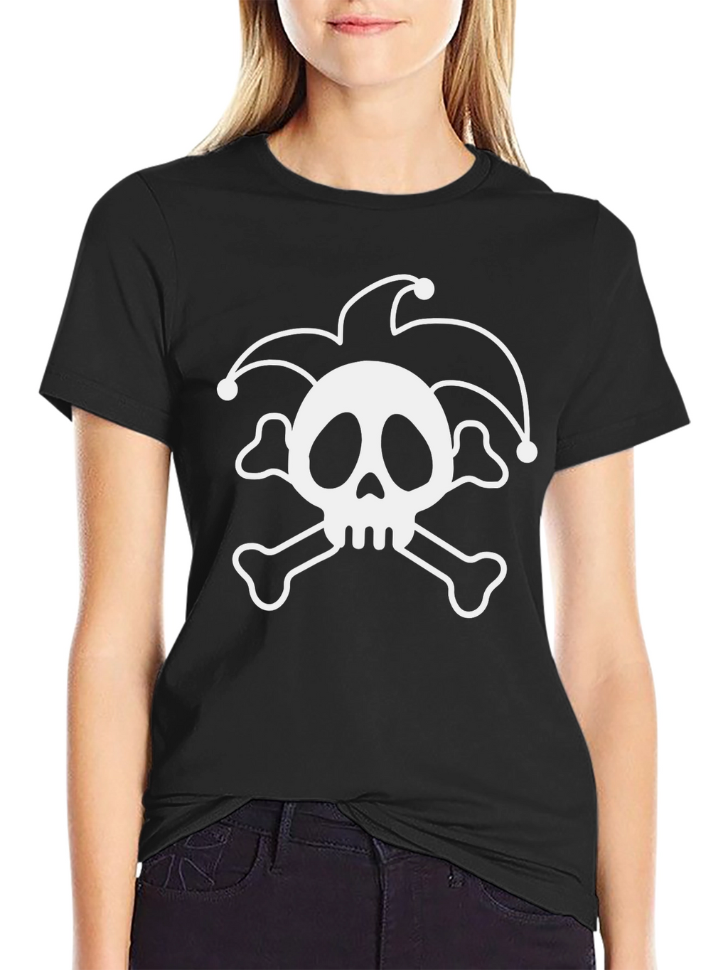 Skull Jester Graphic Tee - Black Cotton T-Shirt