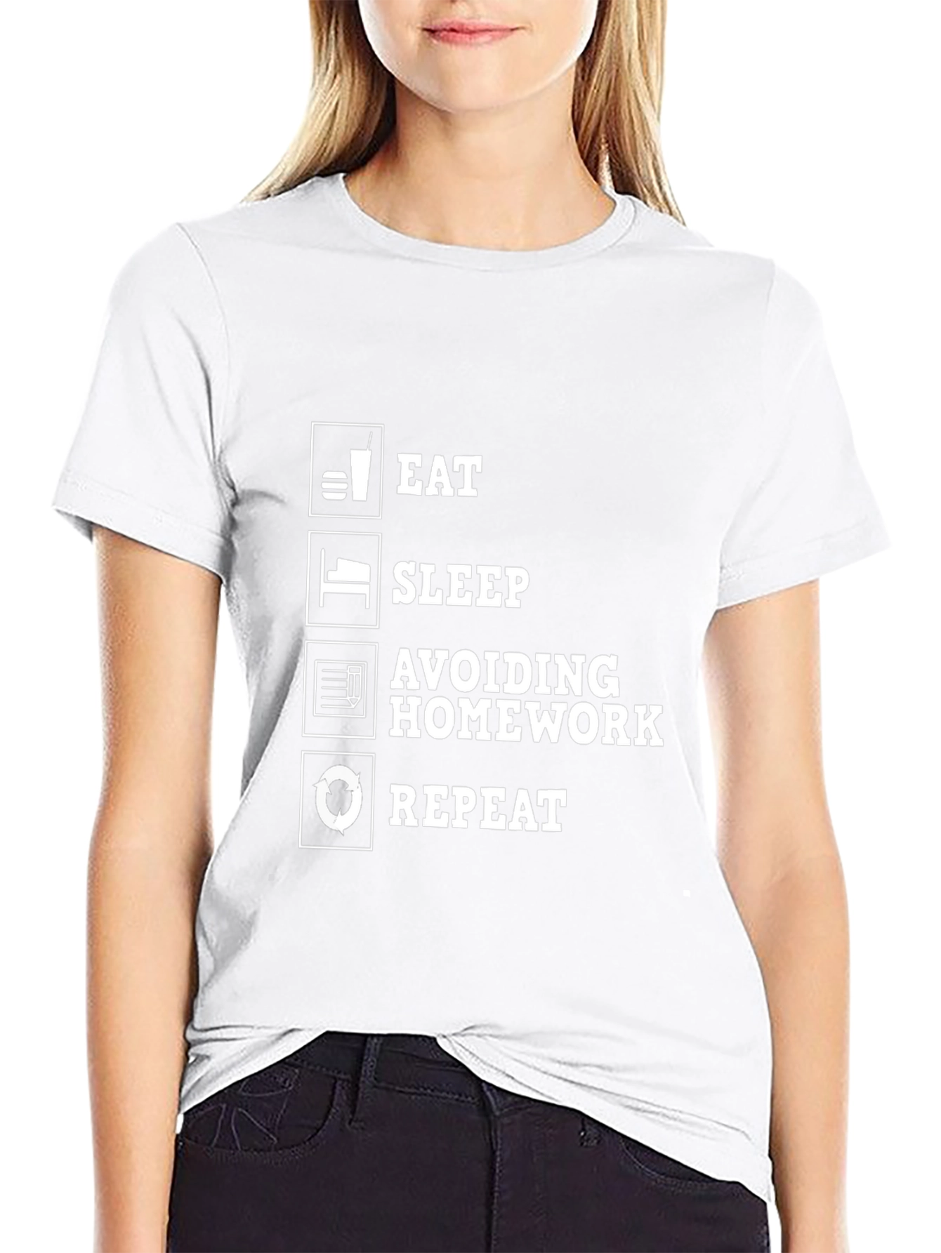 Eat Sleep Avoiding Homework Repeat Black Graphic Tee