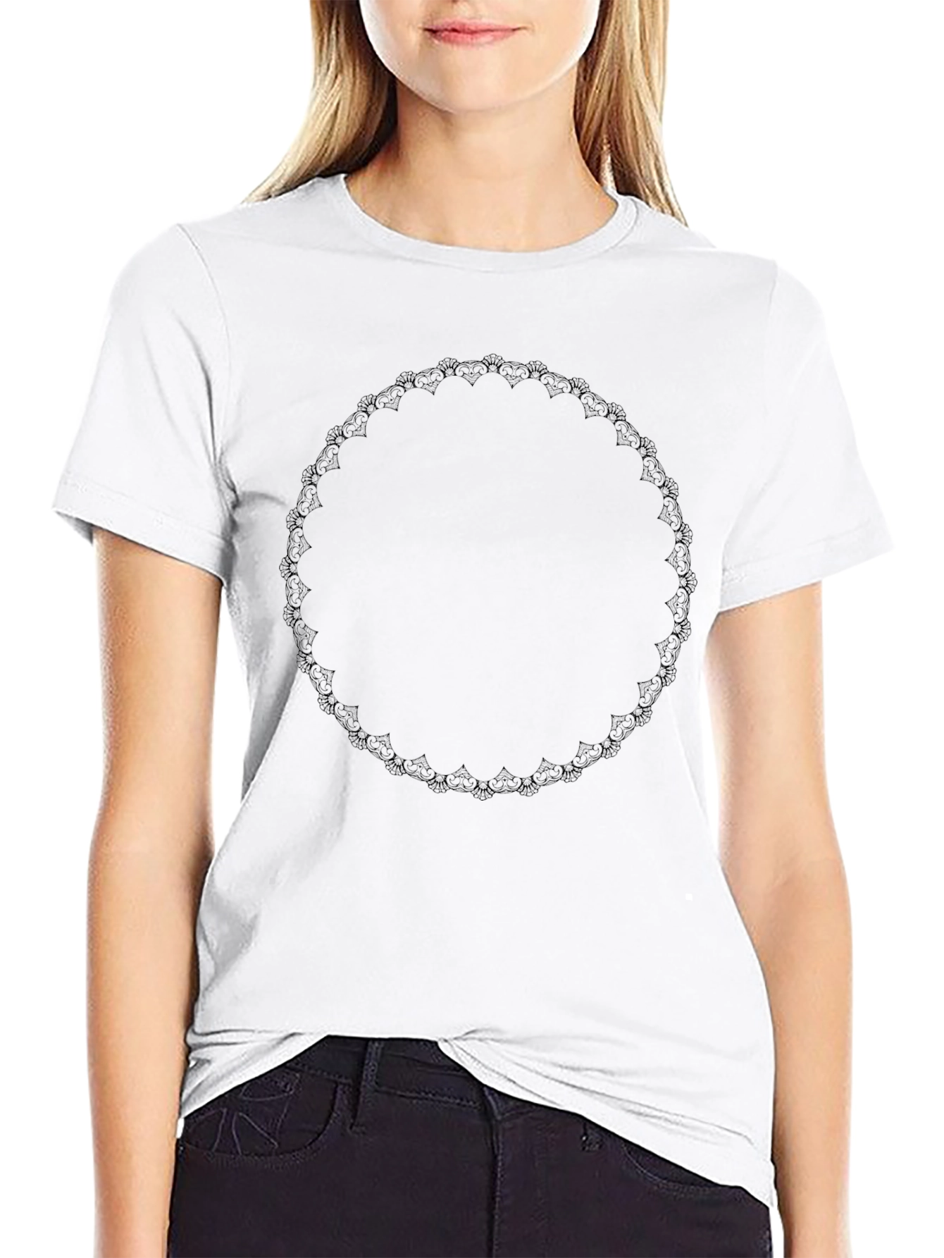 Black Tee with Decorative Circular Design