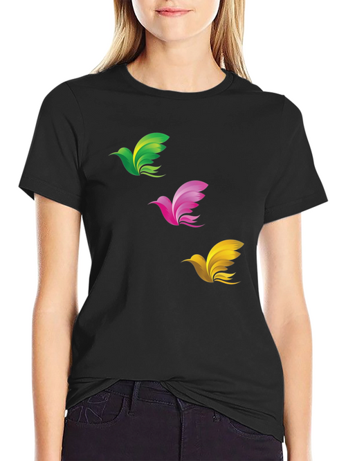 Abstract Bird Graphic Print Mens Black T-Shirt