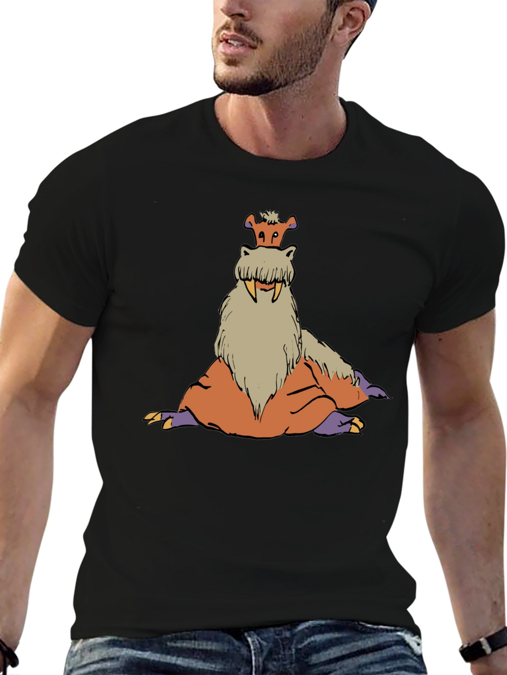 Tusked Beast Graphic Tee - Black Cotton T-Shirt