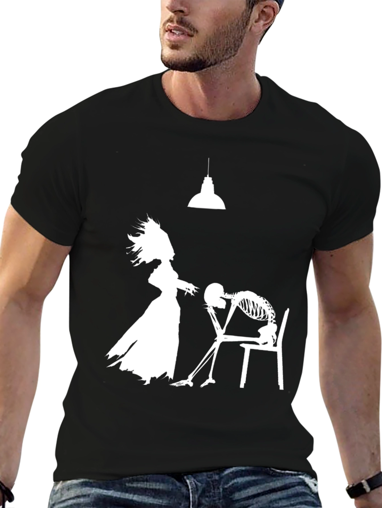 Humorous Black T-Shirt: Love Never Dies Design