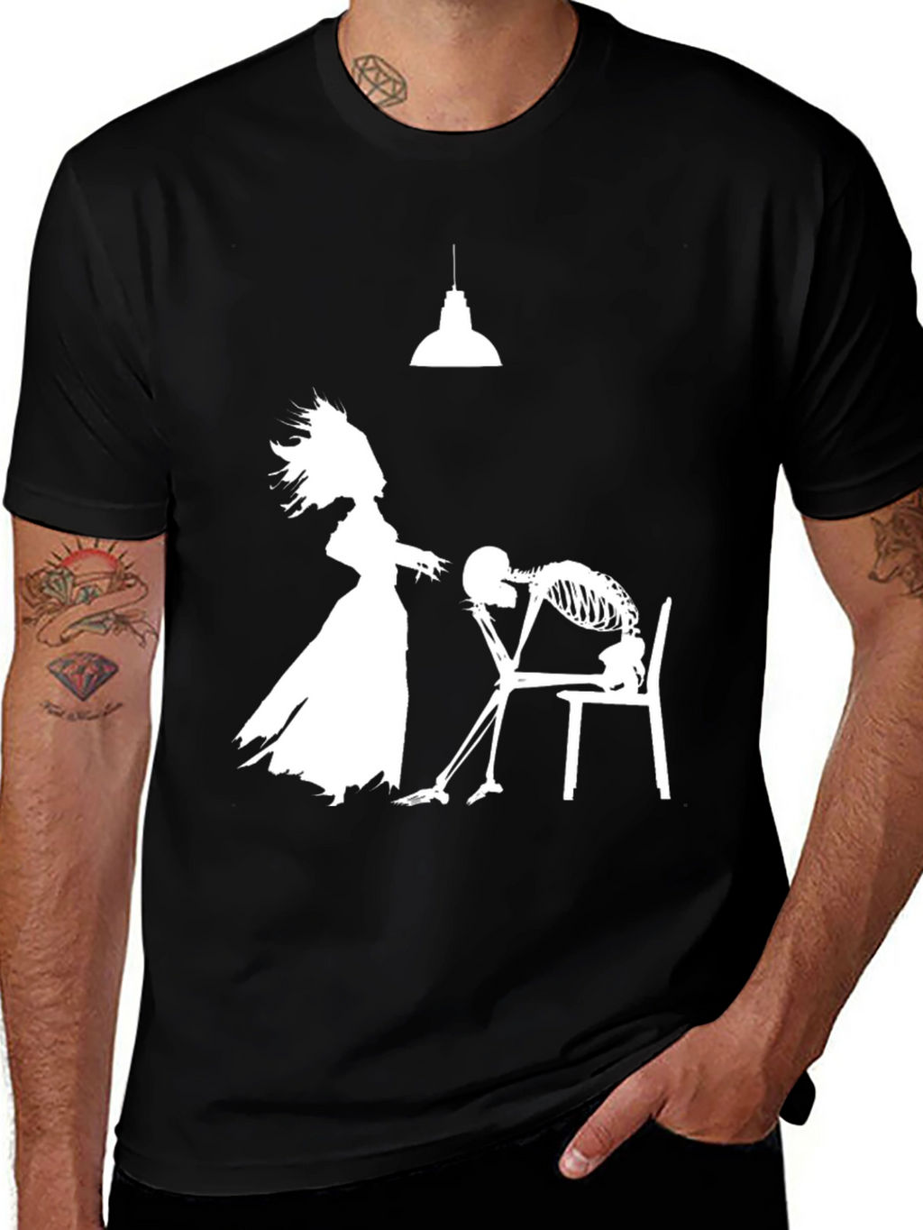 Humorous Black T-Shirt: Love Never Dies Design