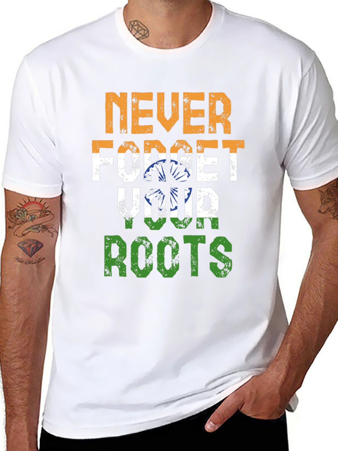 Never Forget Roots India Flag Graphic T-Shirt