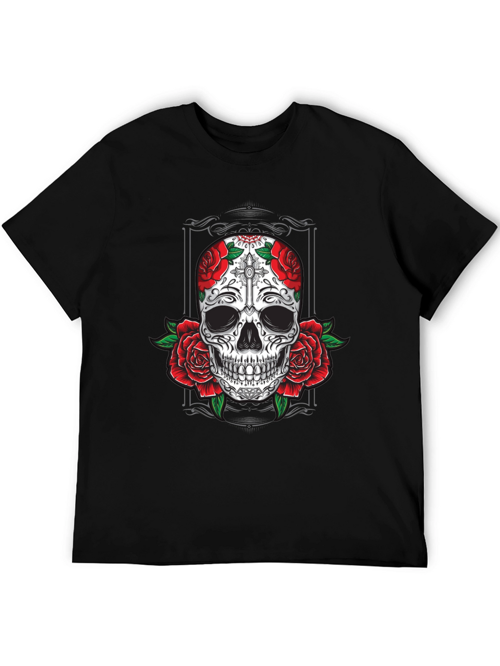 Skull & Roses Graphic Tee - Mens Black T-Shirt