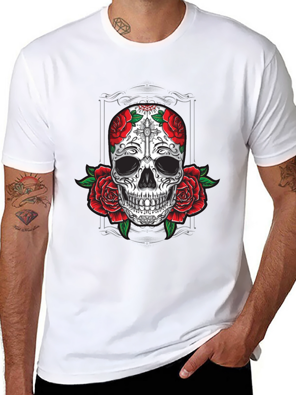 Skull & Roses Graphic Tee - Mens Black T-Shirt