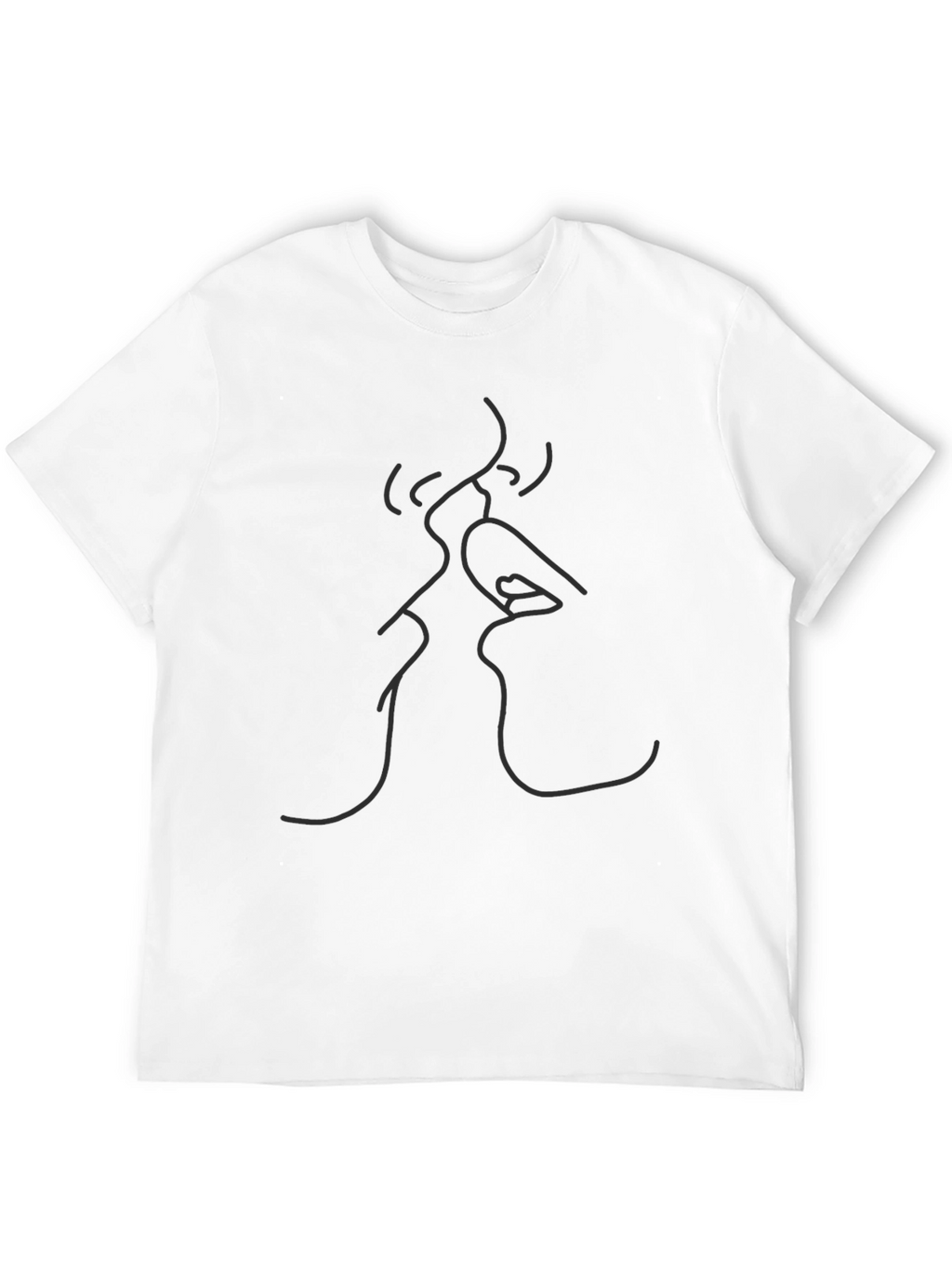 Minimalist Kiss Line Art Black T-Shirt