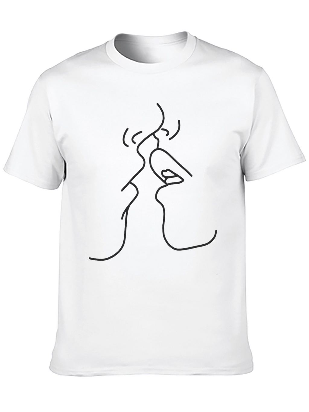 Minimalist Kiss Line Art Black T-Shirt