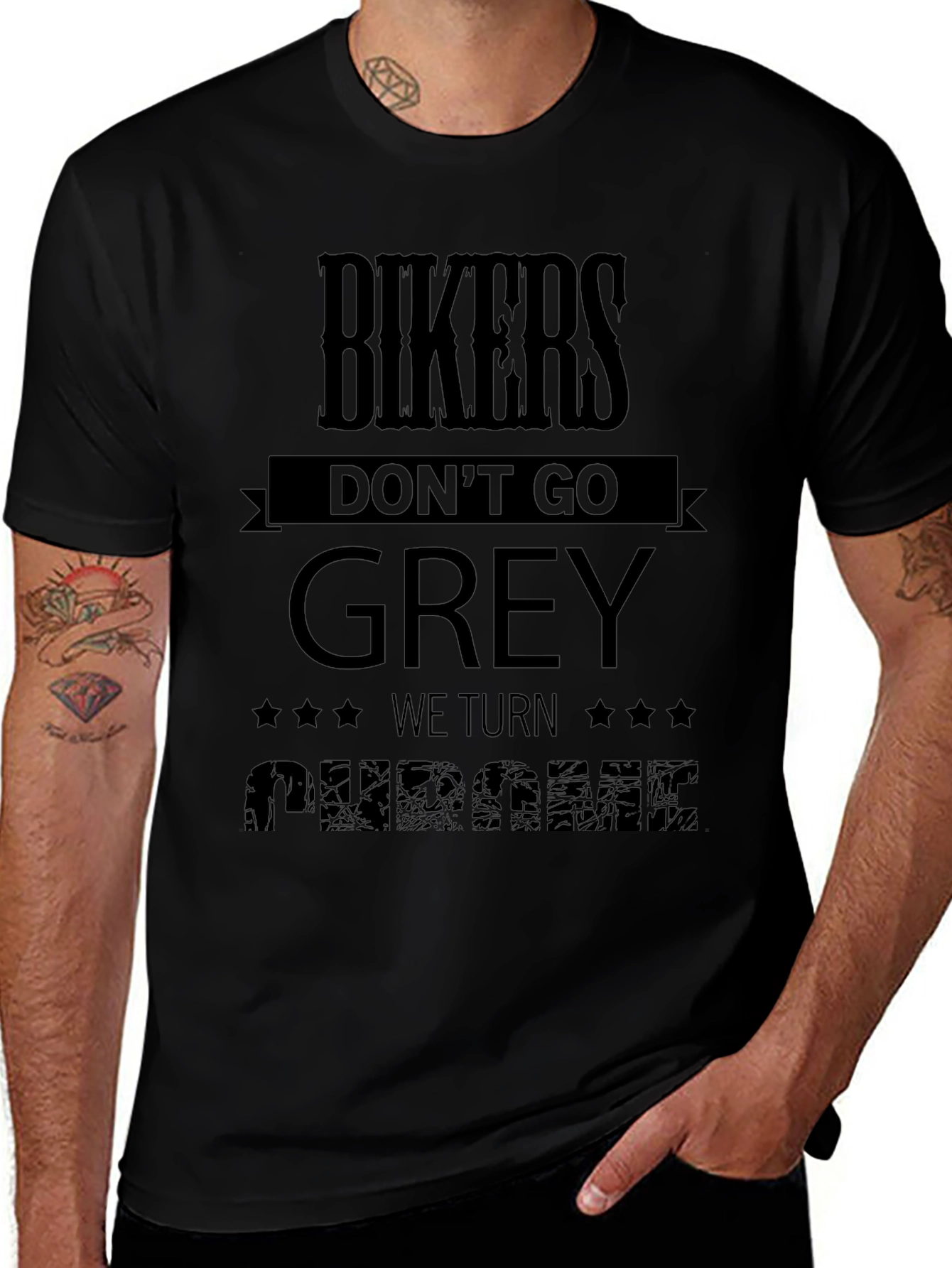 Bikers Dont Go Grey - We Turn Chrome Black T-Shirt