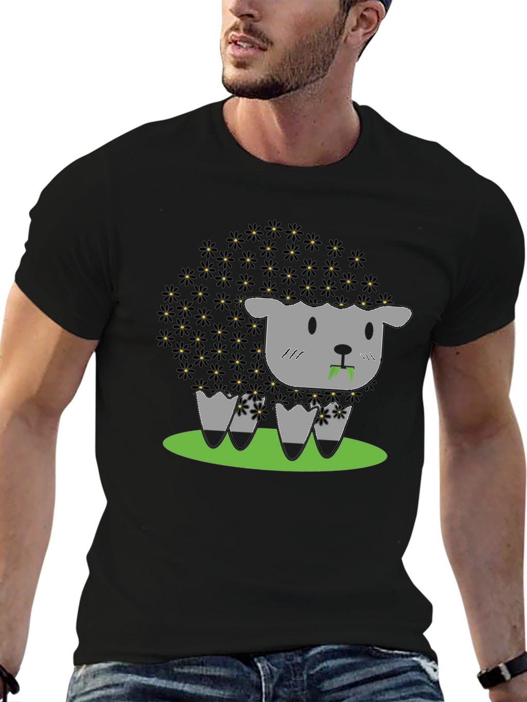 Black Sheep T-Shirt - Floral Wool Design
