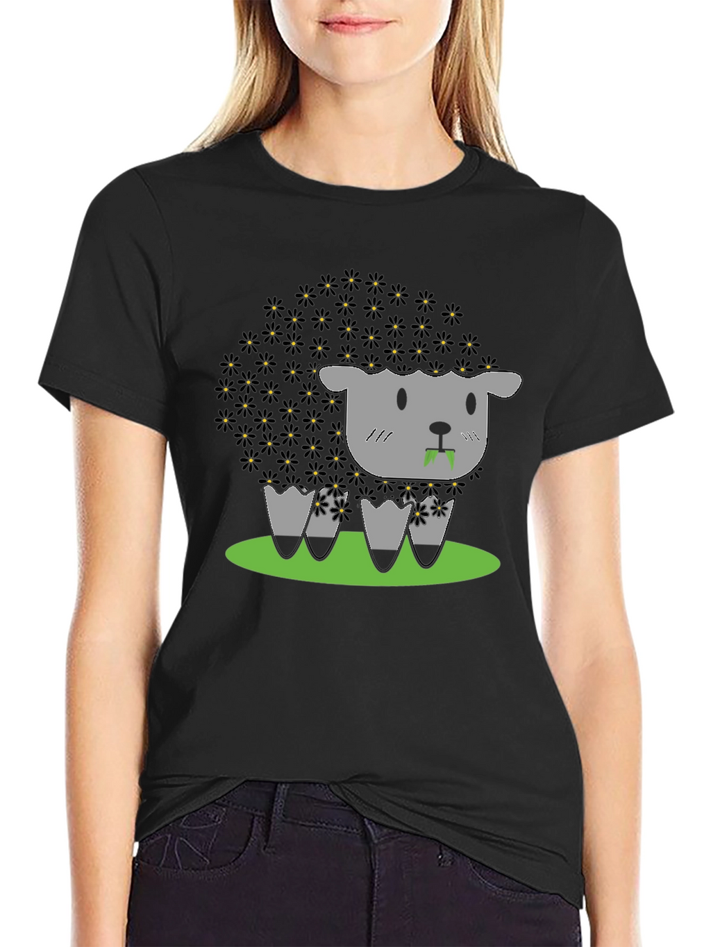 Black Sheep T-Shirt - Floral Wool Design