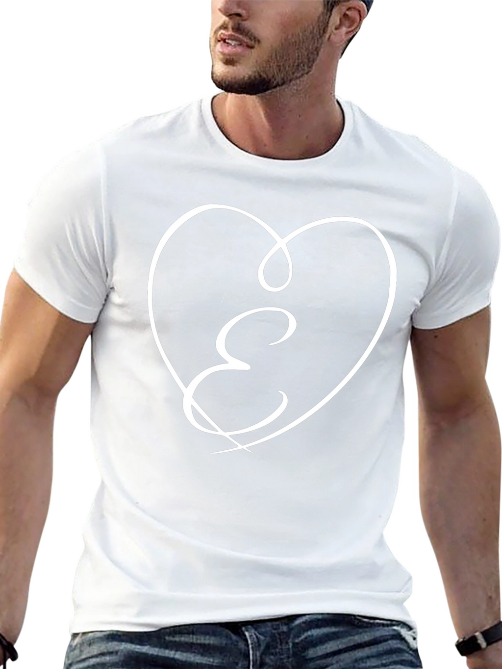 E Heart Graphic Tee - Stylish Black Cotton T-Shirt