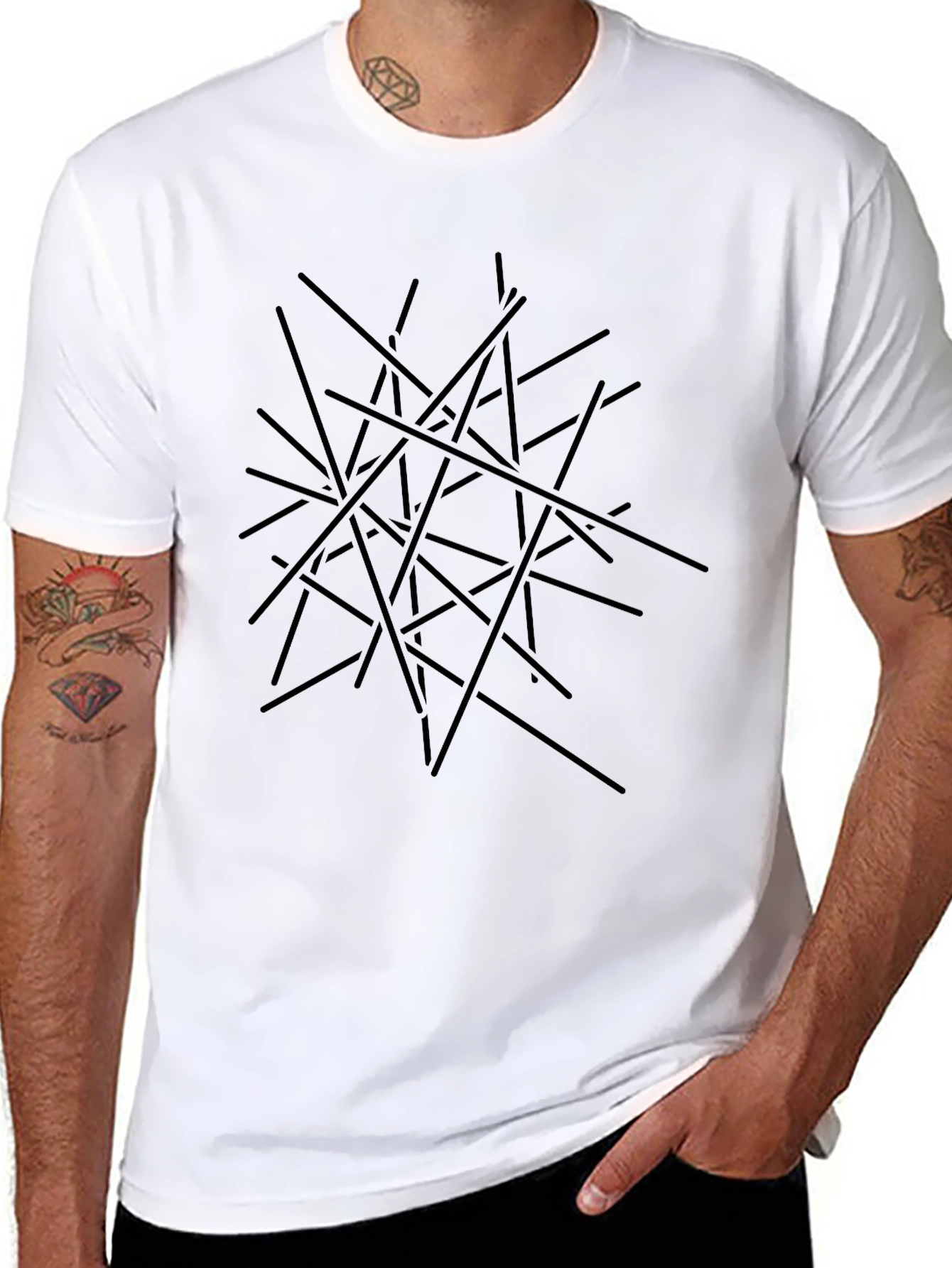 Abstract Line Art Black T-Shirt