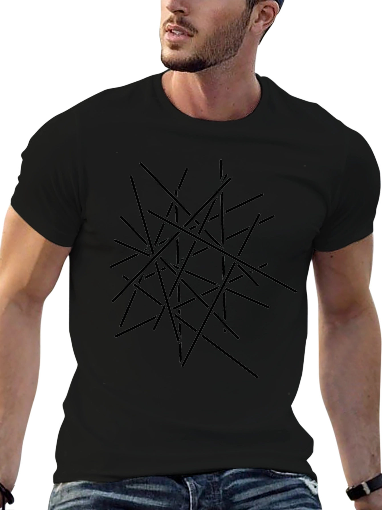 Abstract Line Art Black T-Shirt