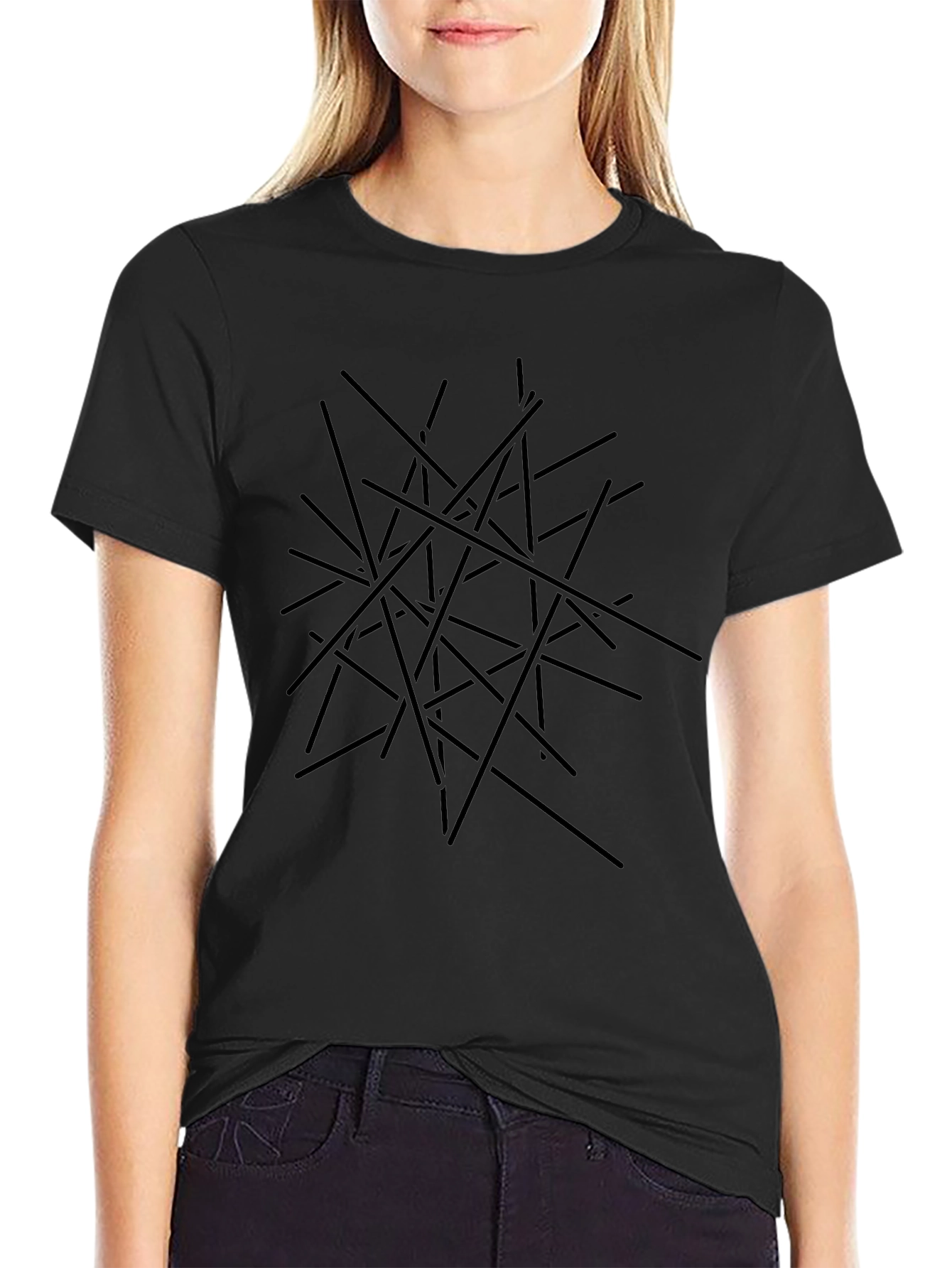 Abstract Line Art Black T-Shirt