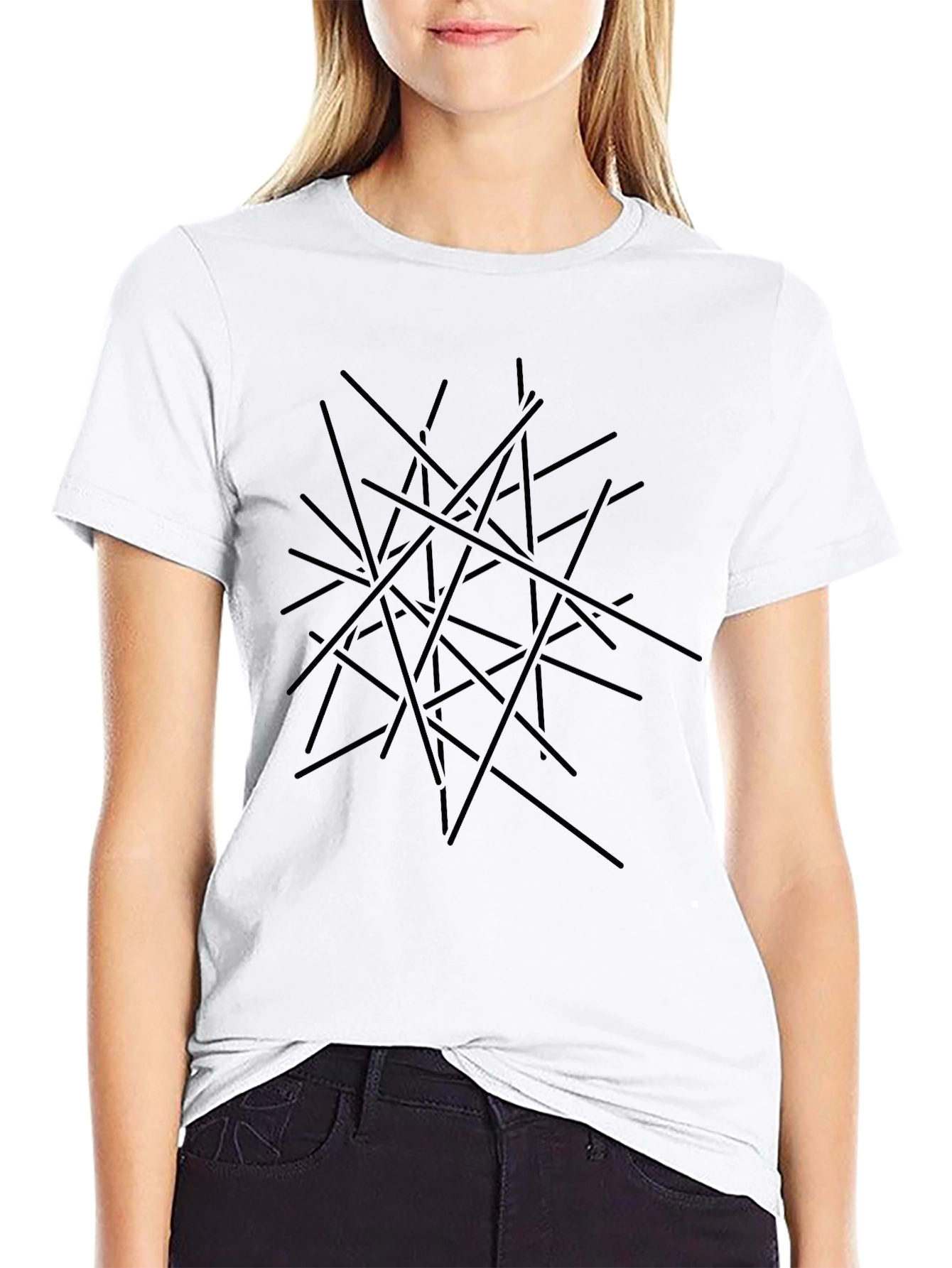 Abstract Line Art Black T-Shirt