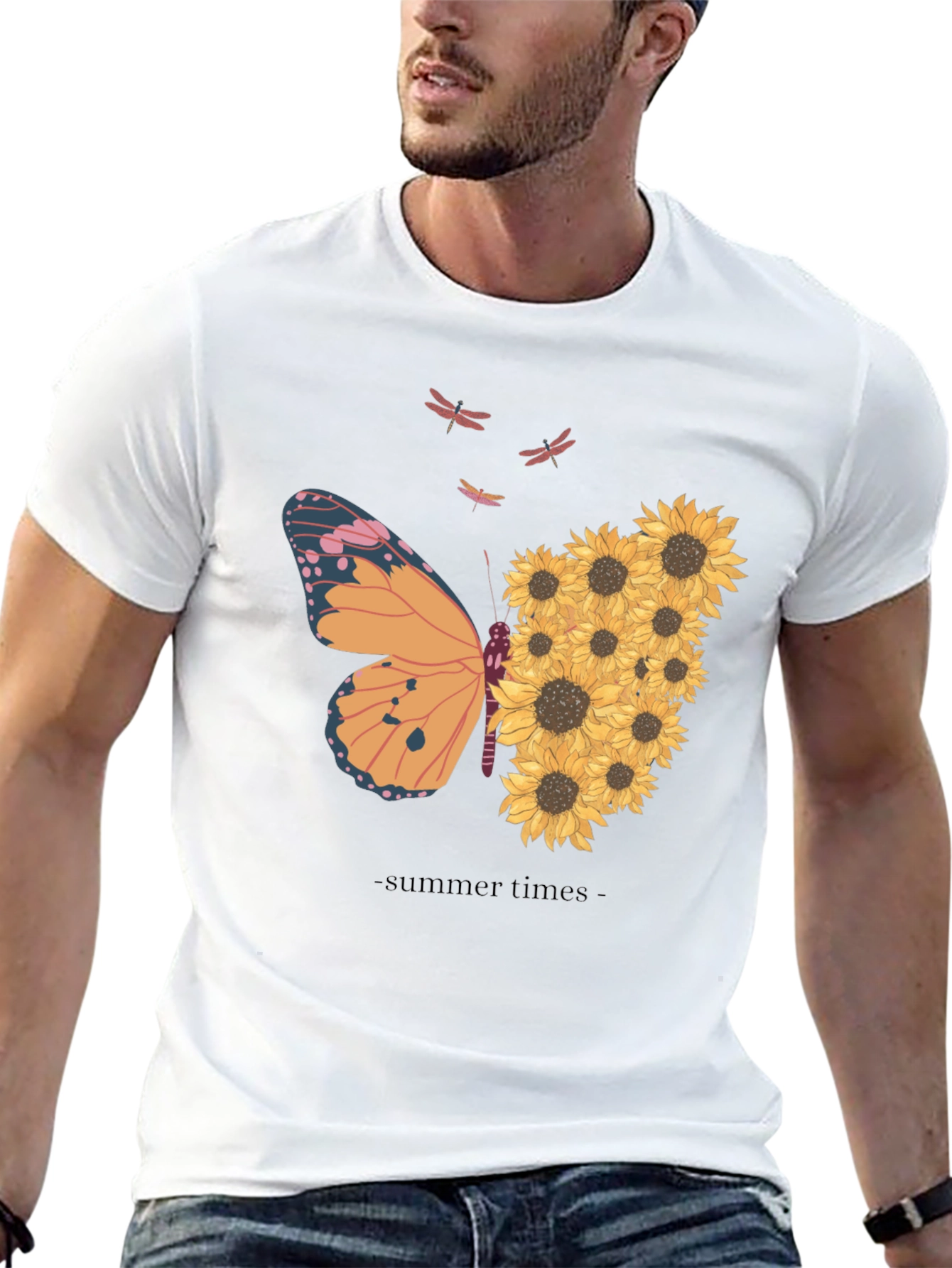 Summer Butterfly Sunflower Graphic T-Shirt