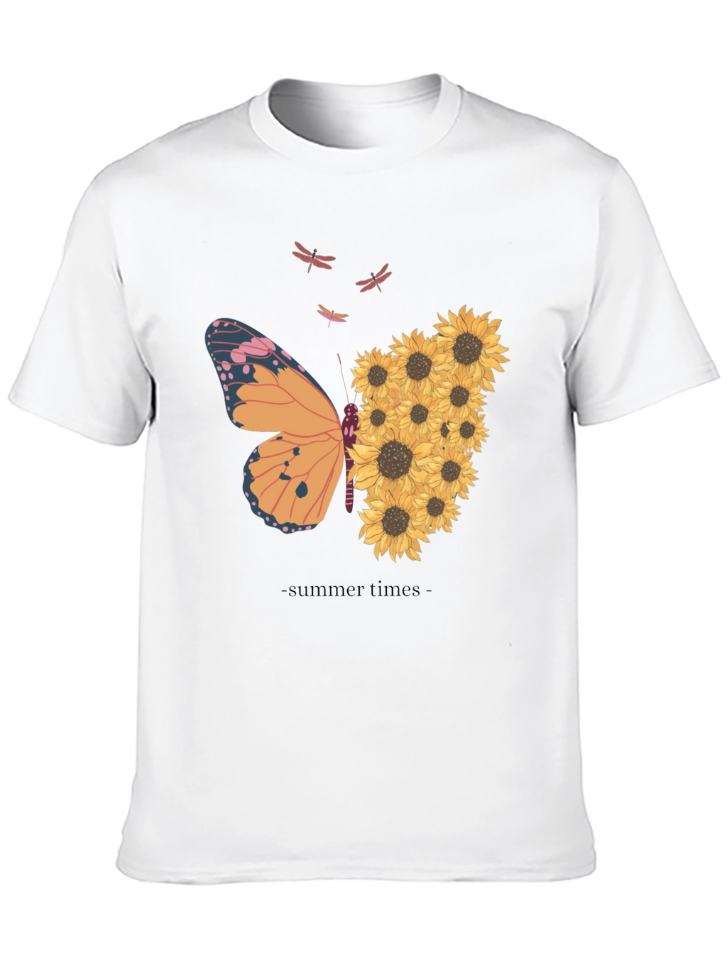 Summer Butterfly Sunflower Graphic T-Shirt