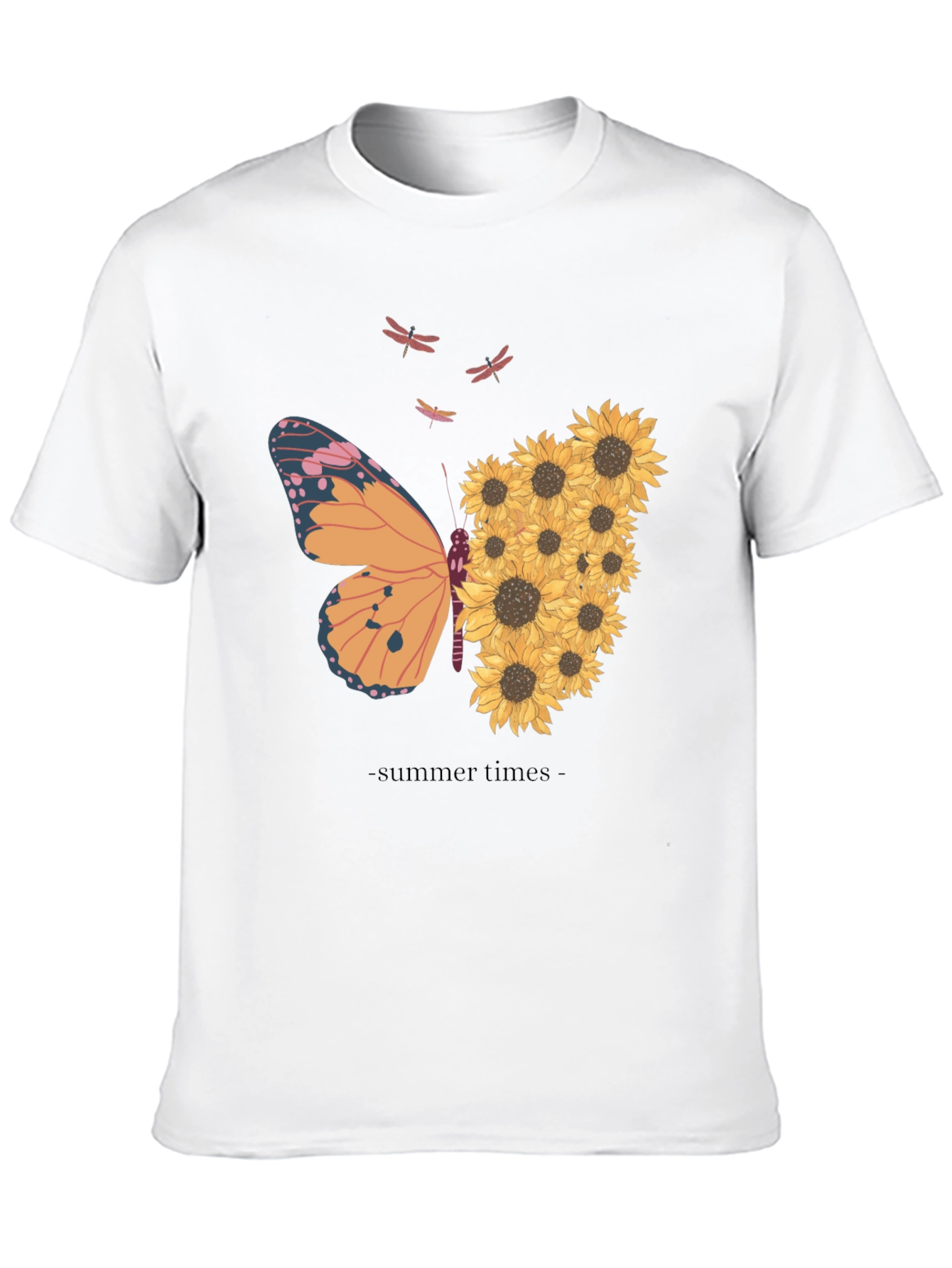 Summer Butterfly Sunflower Graphic T-Shirt