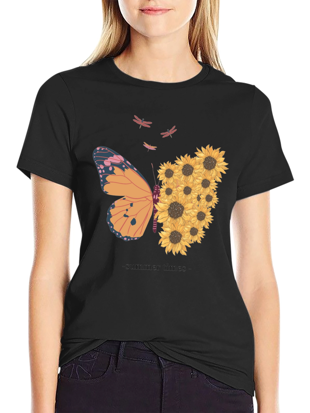 Summer Butterfly Sunflower Graphic T-Shirt