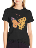 Summer Butterfly Sunflower Graphic T-Shirt