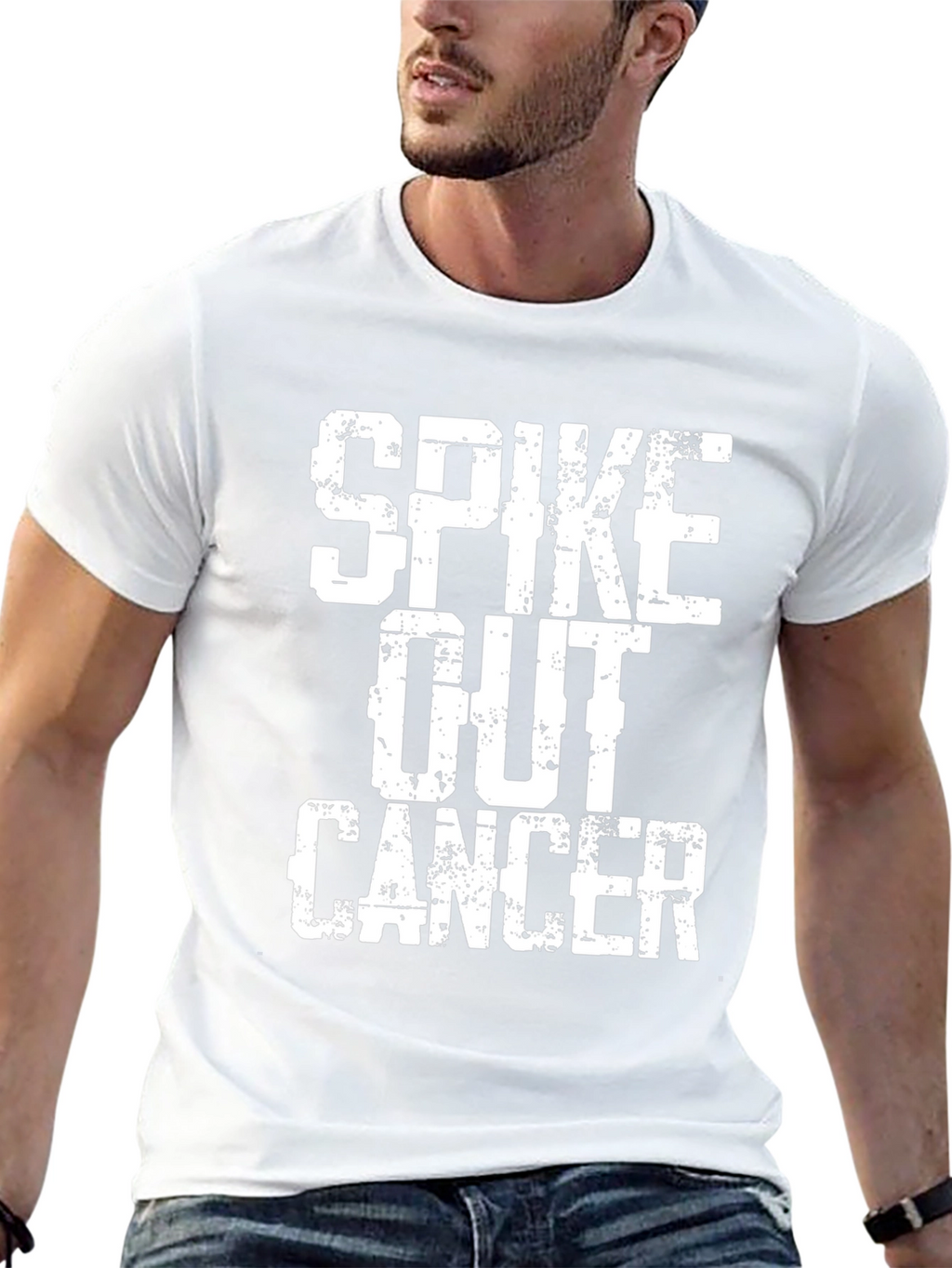 Spike Out Cancer Graphic T-Shirt - Black