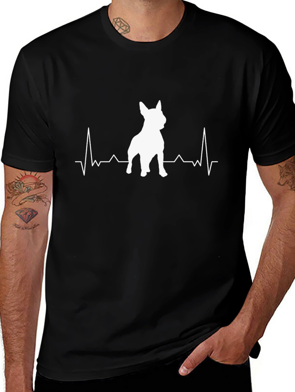 Dog Heartbeat Graphic Tee - Black Cotton
