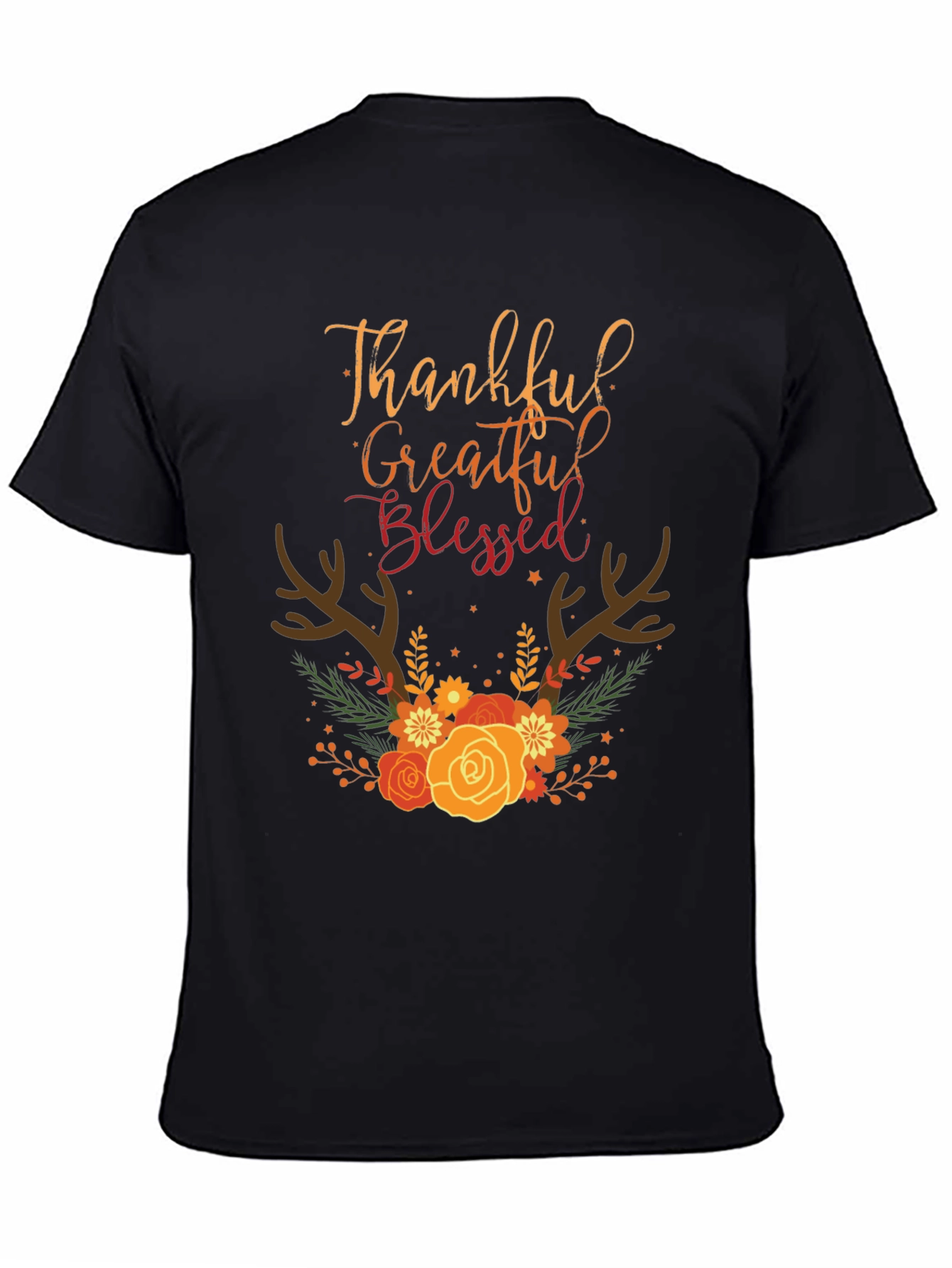 Thankful Grateful Blessed Fall Floral T-Shirt