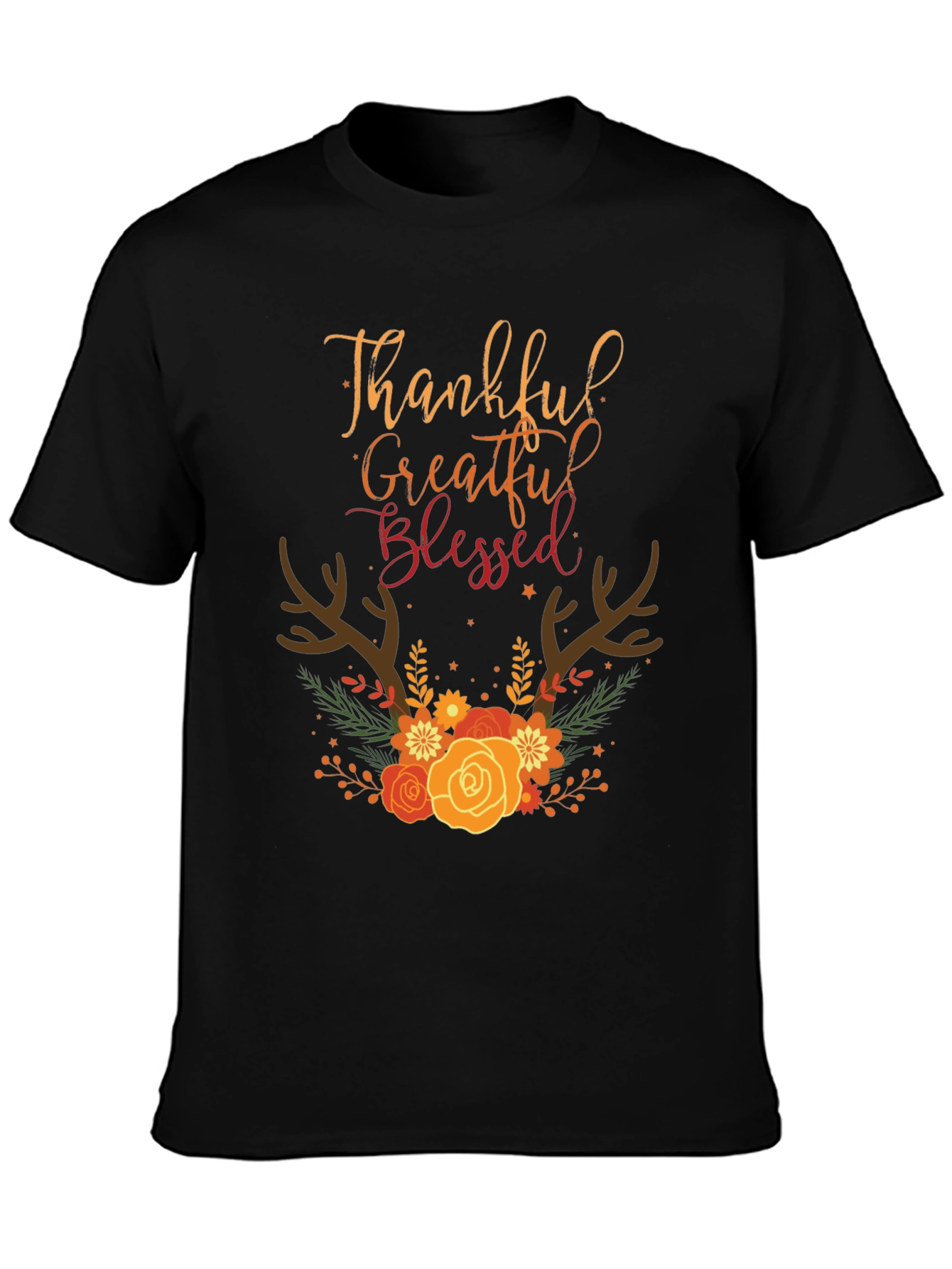 Thankful Grateful Blessed Fall Floral T-Shirt