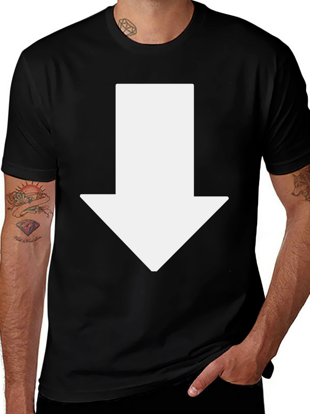 Arrow Down Graphic Tee - Casual Black T-Shirt