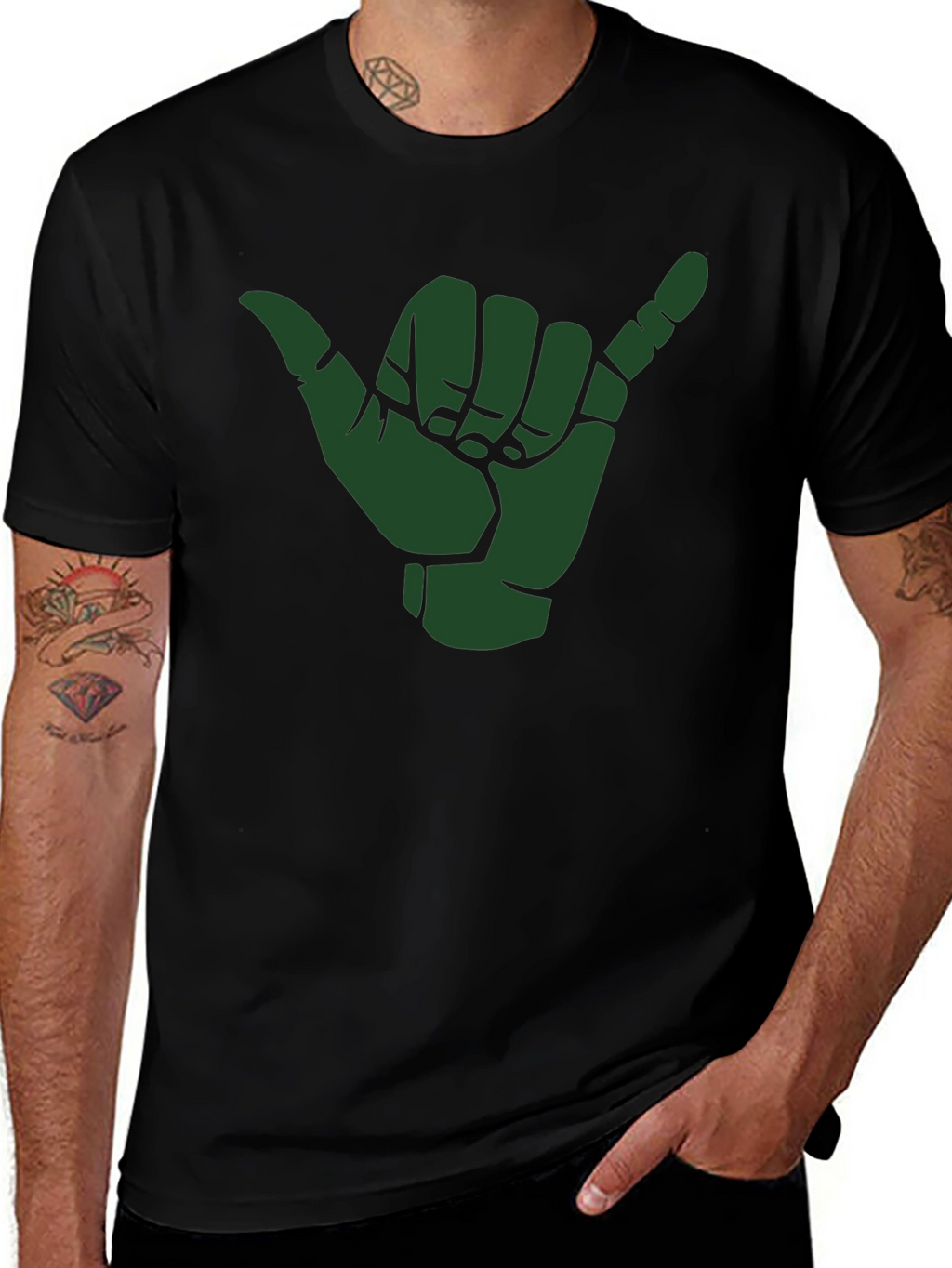 Shaka Hand Sign Graphic Tee - Black Cotton T-Shirt