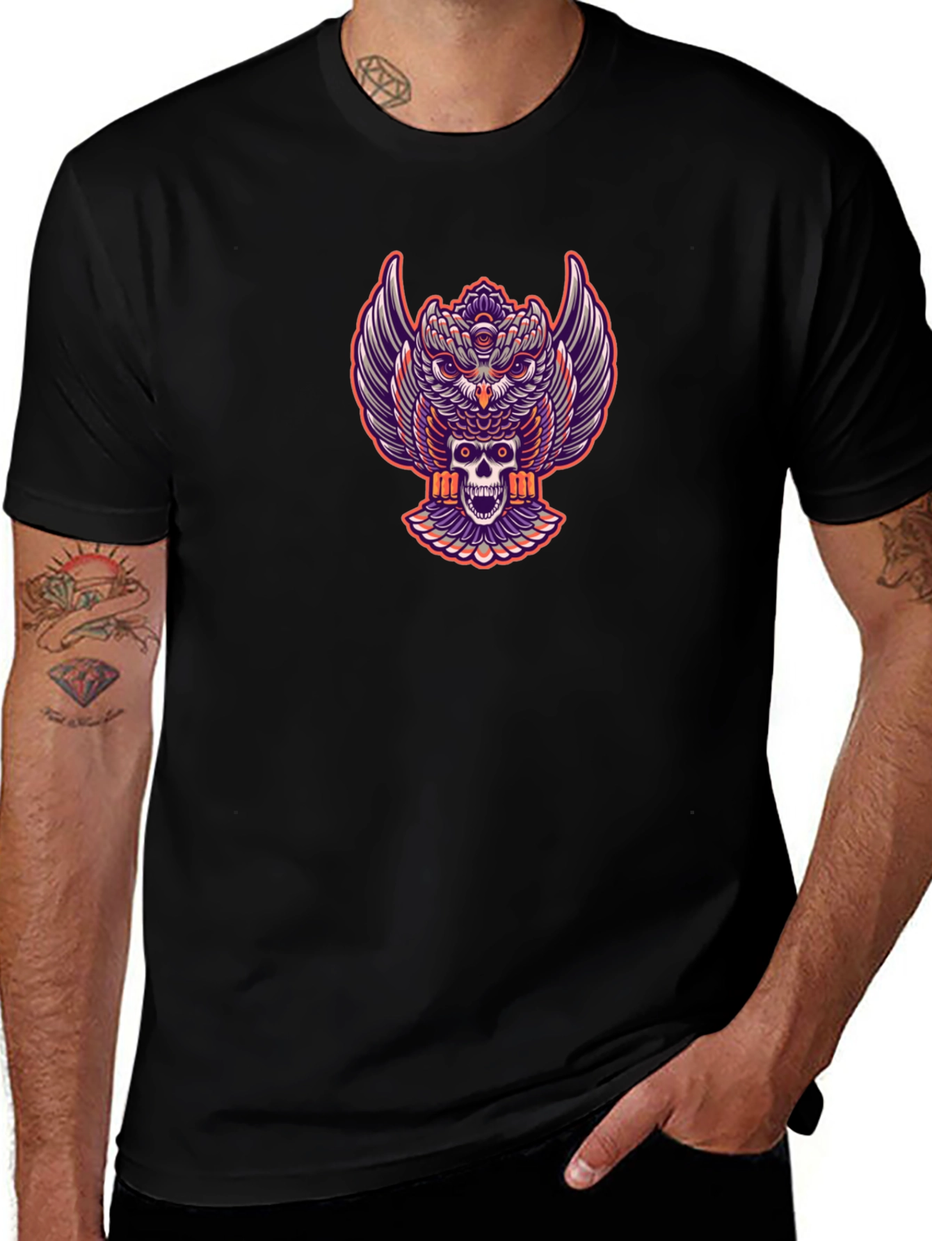 Owl and Skull Graphic Print Tee