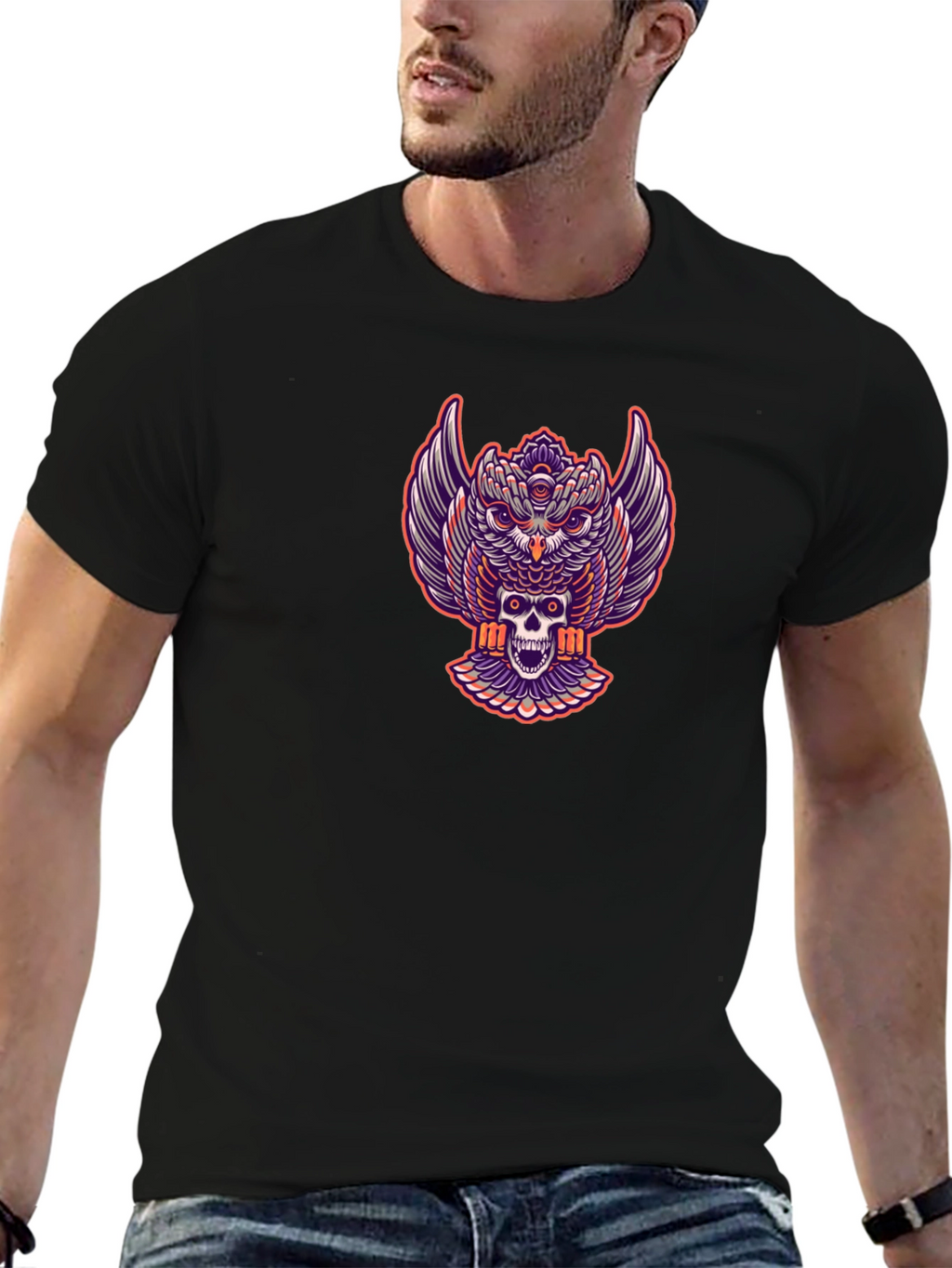 Owl and Skull Graphic Print Tee
