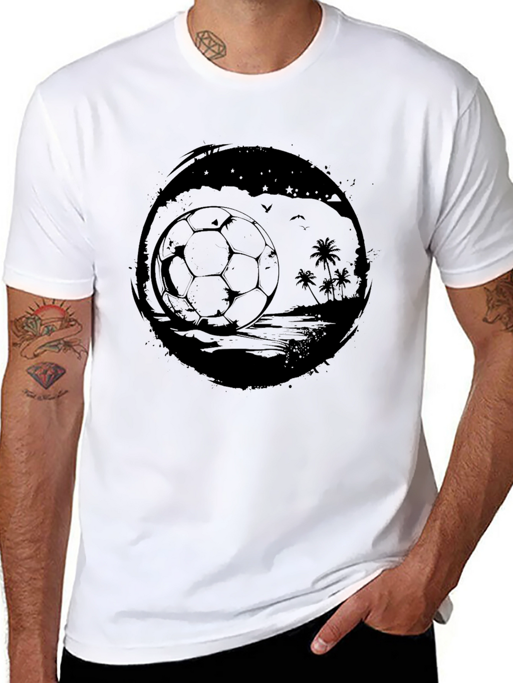 Mens Black Beach Soccer Graphic T-Shirt