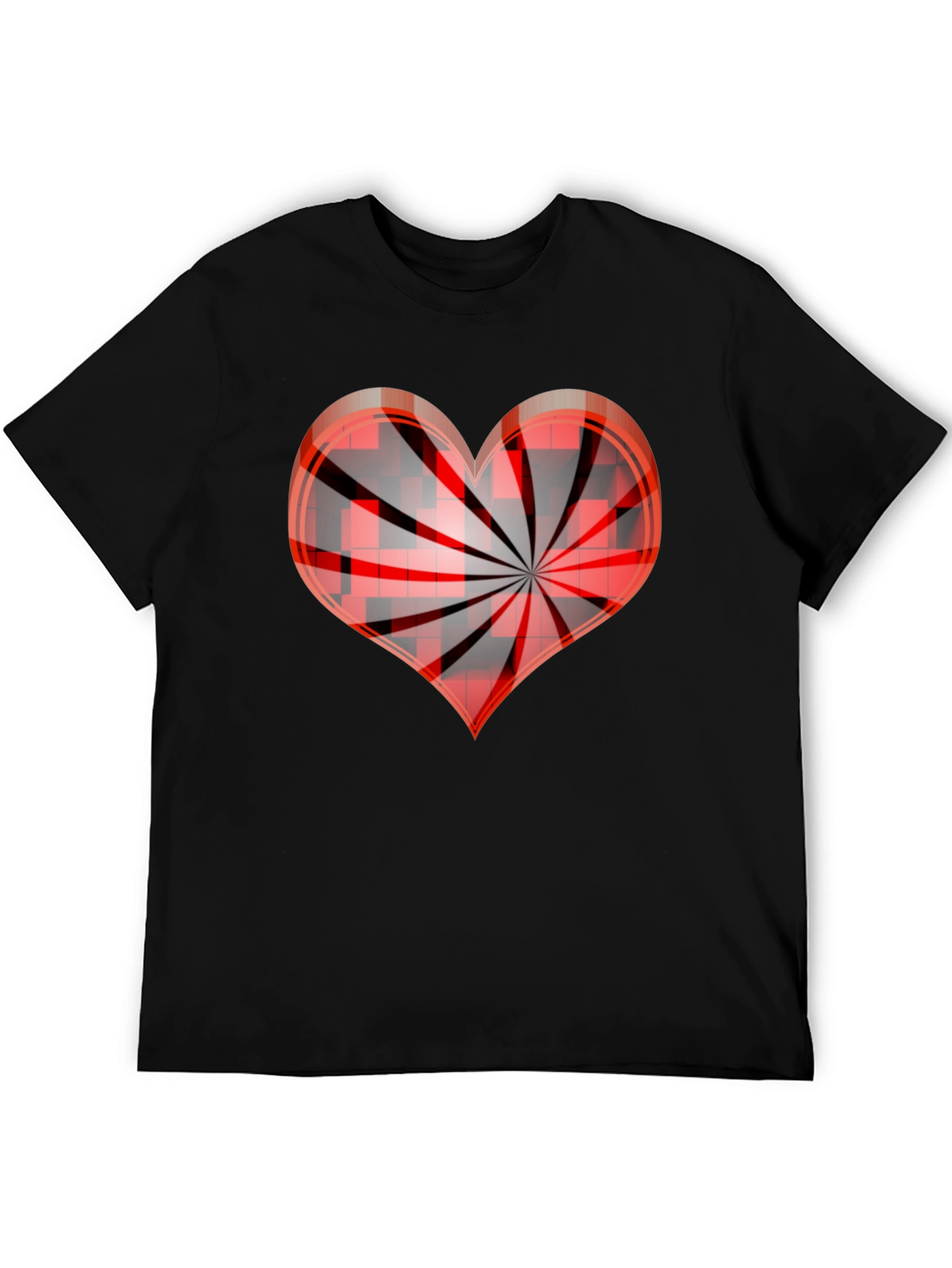 Red Swirl Heart Graphic Tee - Stylish Mens Black T-Shirt