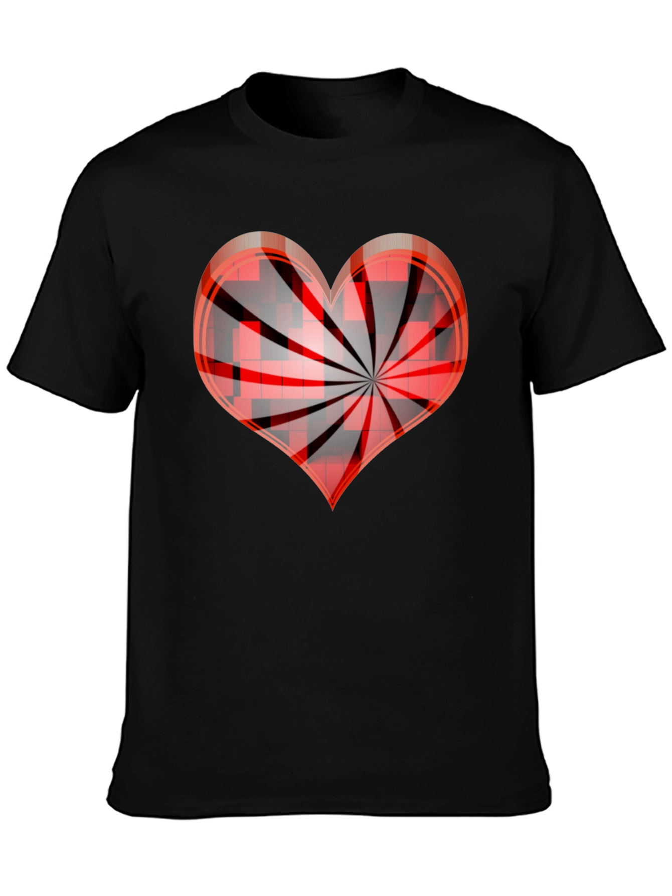 Red Swirl Heart Graphic Tee - Stylish Mens Black T-Shirt