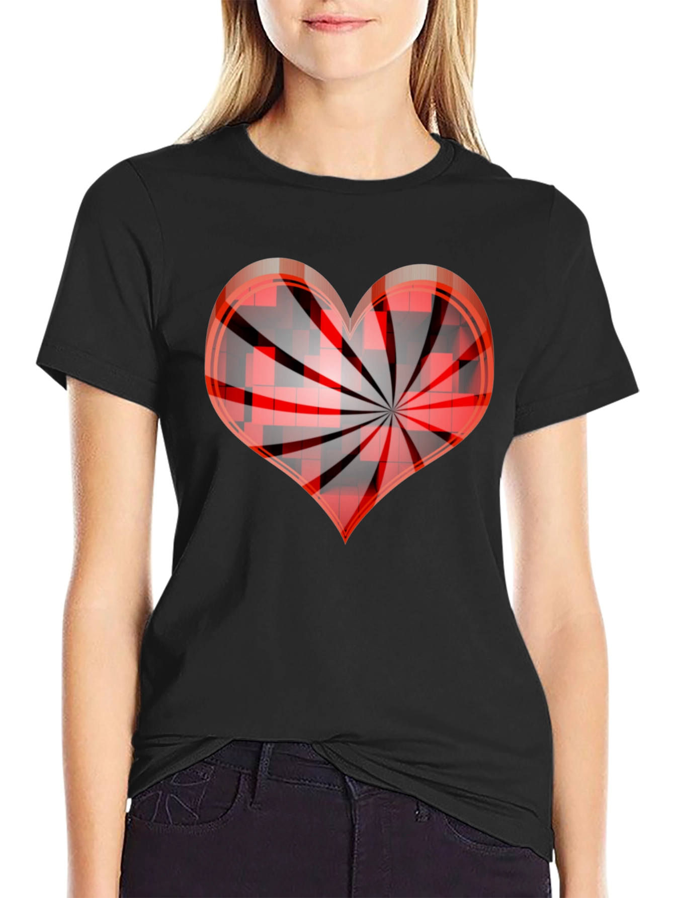 Red Swirl Heart Graphic Tee - Stylish Mens Black T-Shirt