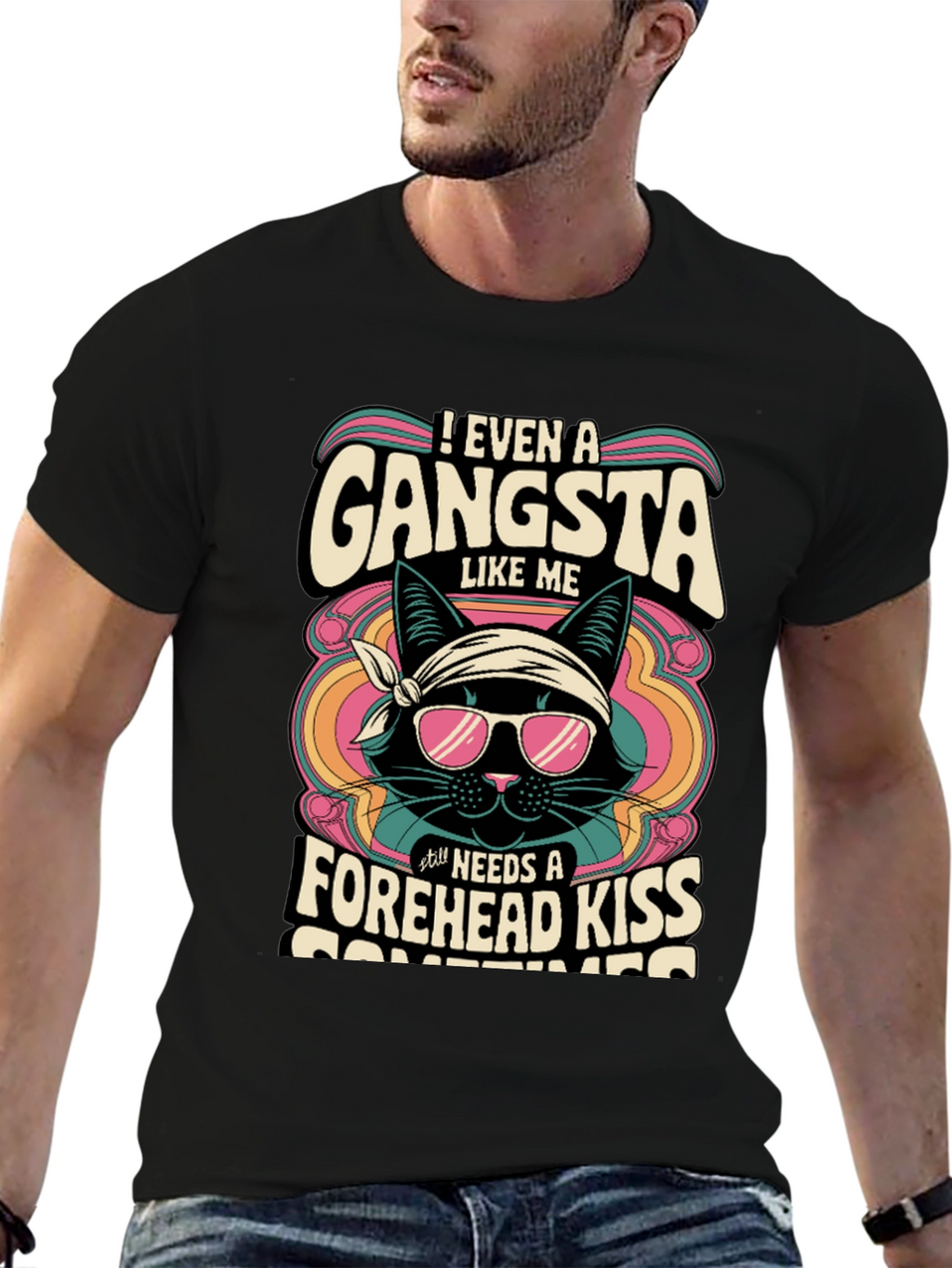 Gangsta Cat T-Shirt - Forehead Kiss Design