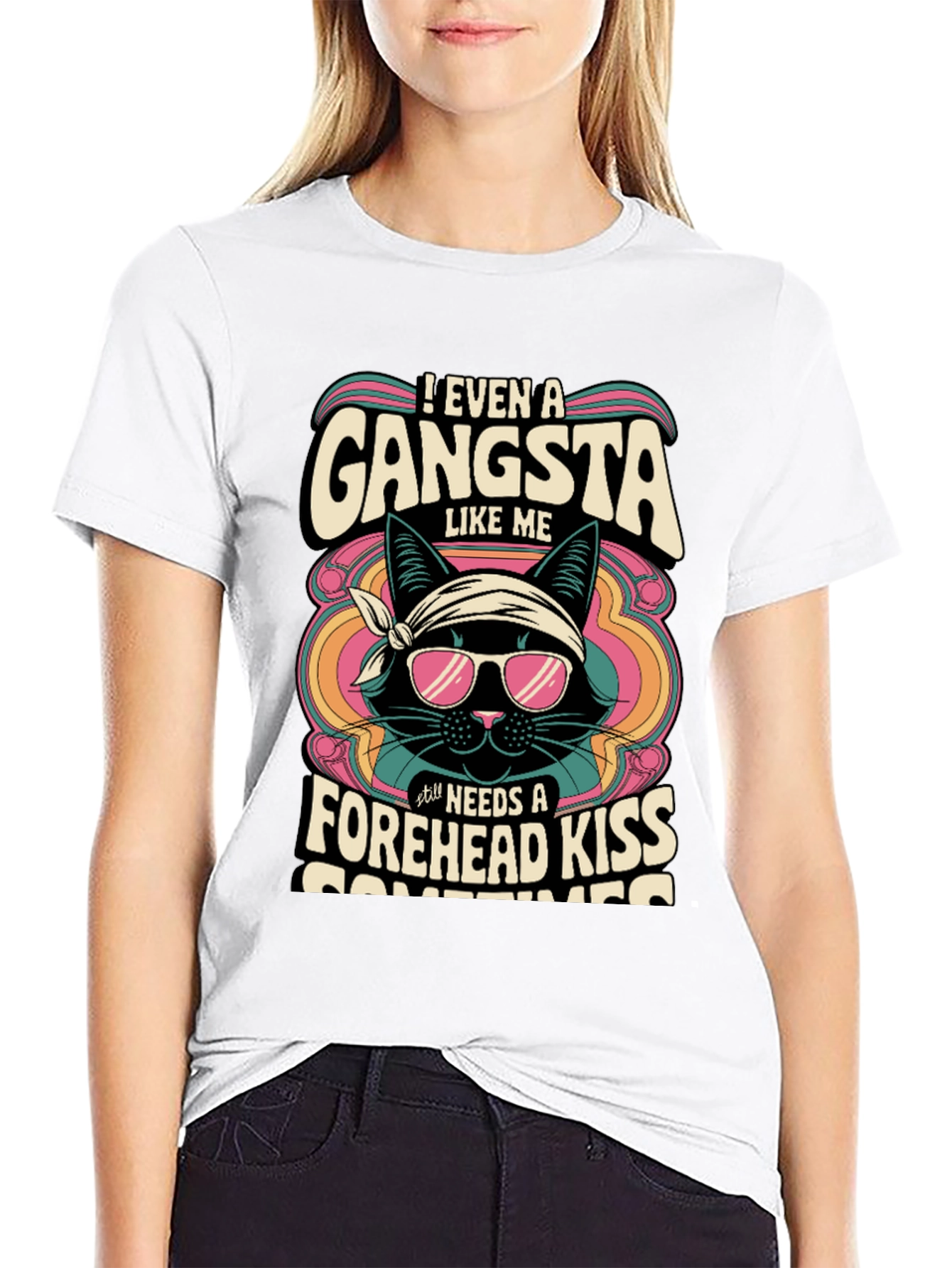 Gangsta Cat T-Shirt - Forehead Kiss Design