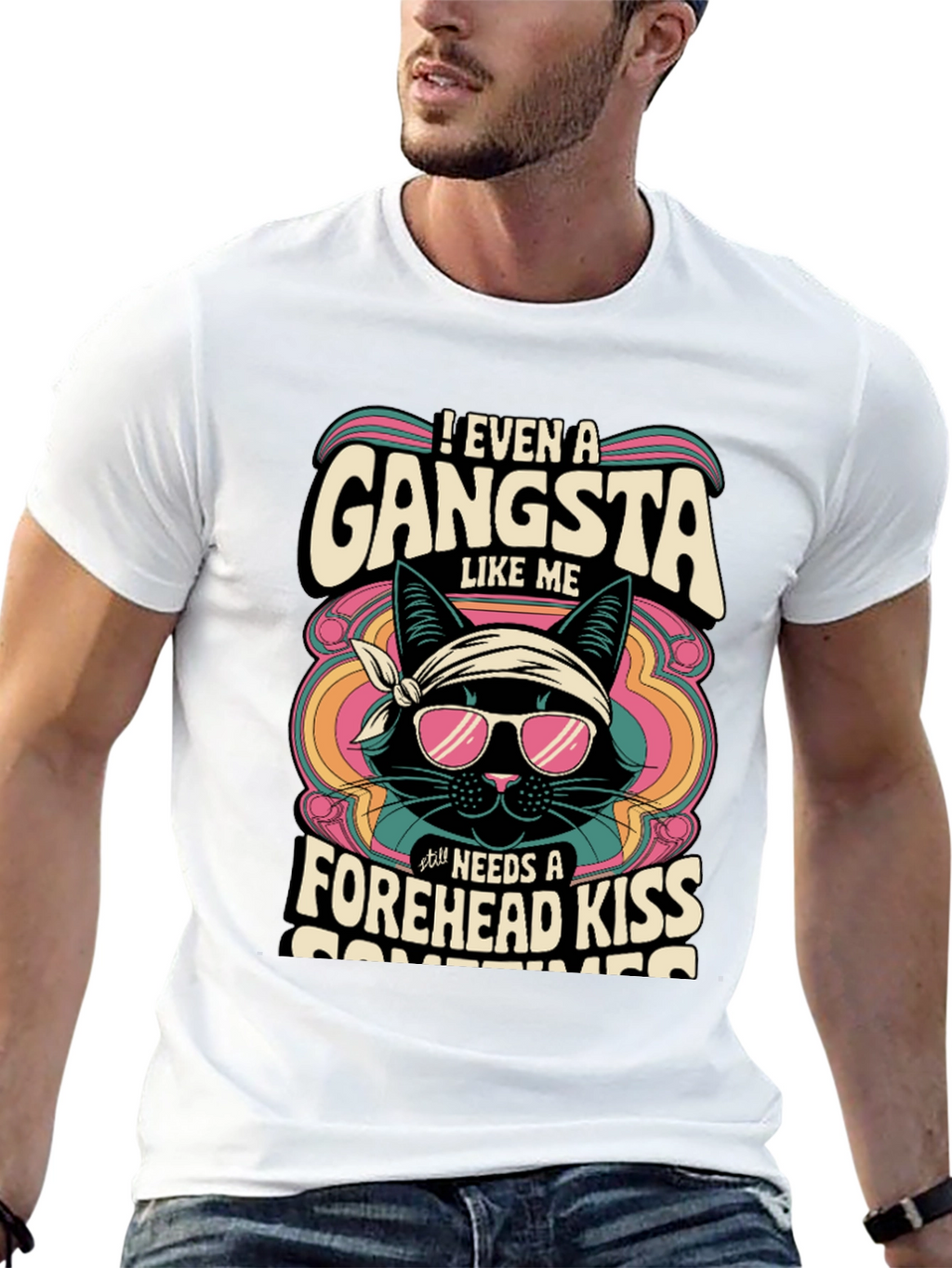Gangsta Cat T-Shirt - Forehead Kiss Design
