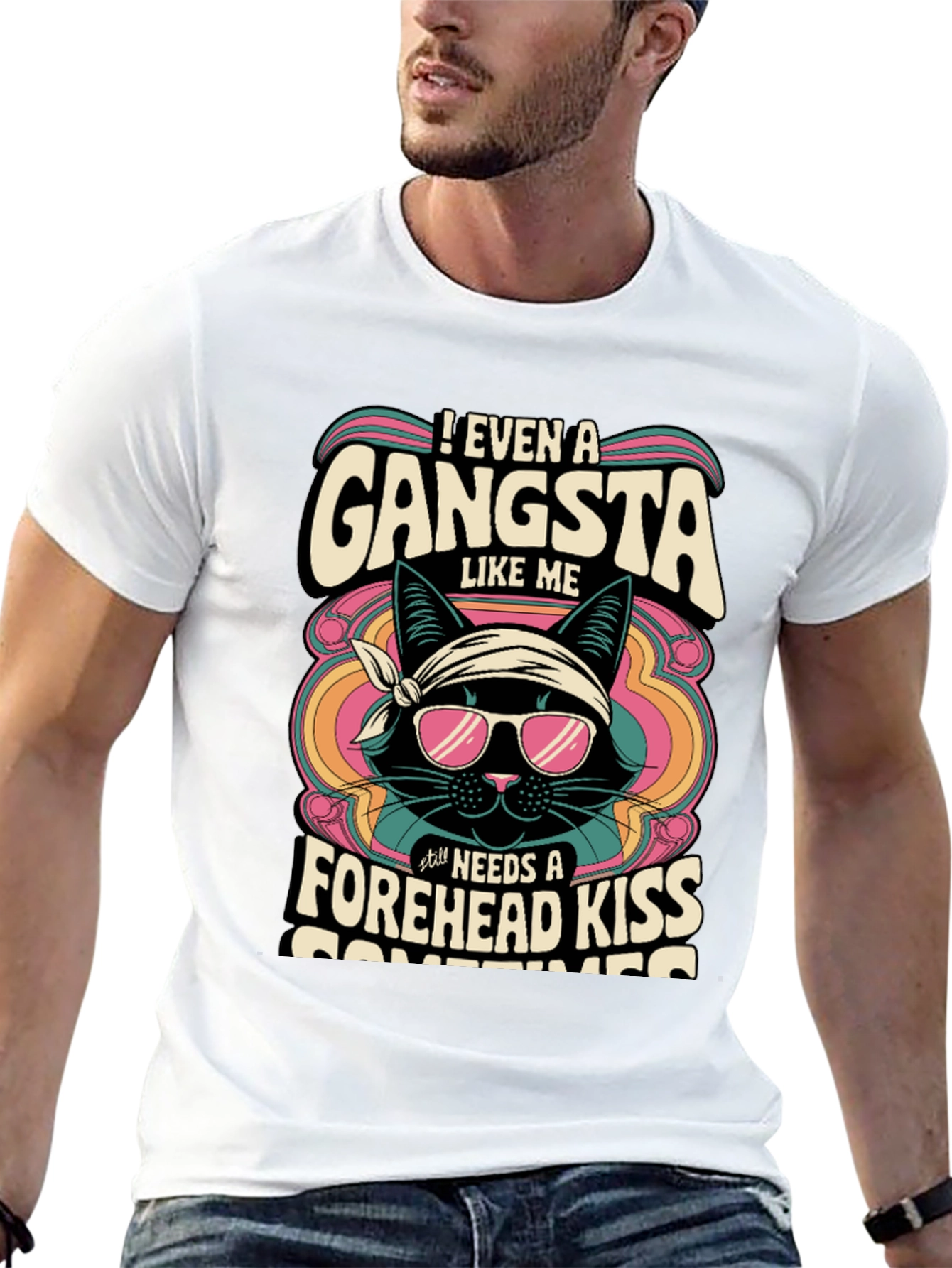Gangsta Cat T-Shirt - Forehead Kiss Design