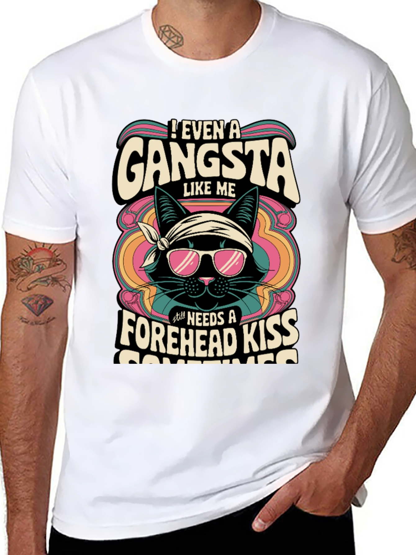 Gangsta Cat T-Shirt - Forehead Kiss Design