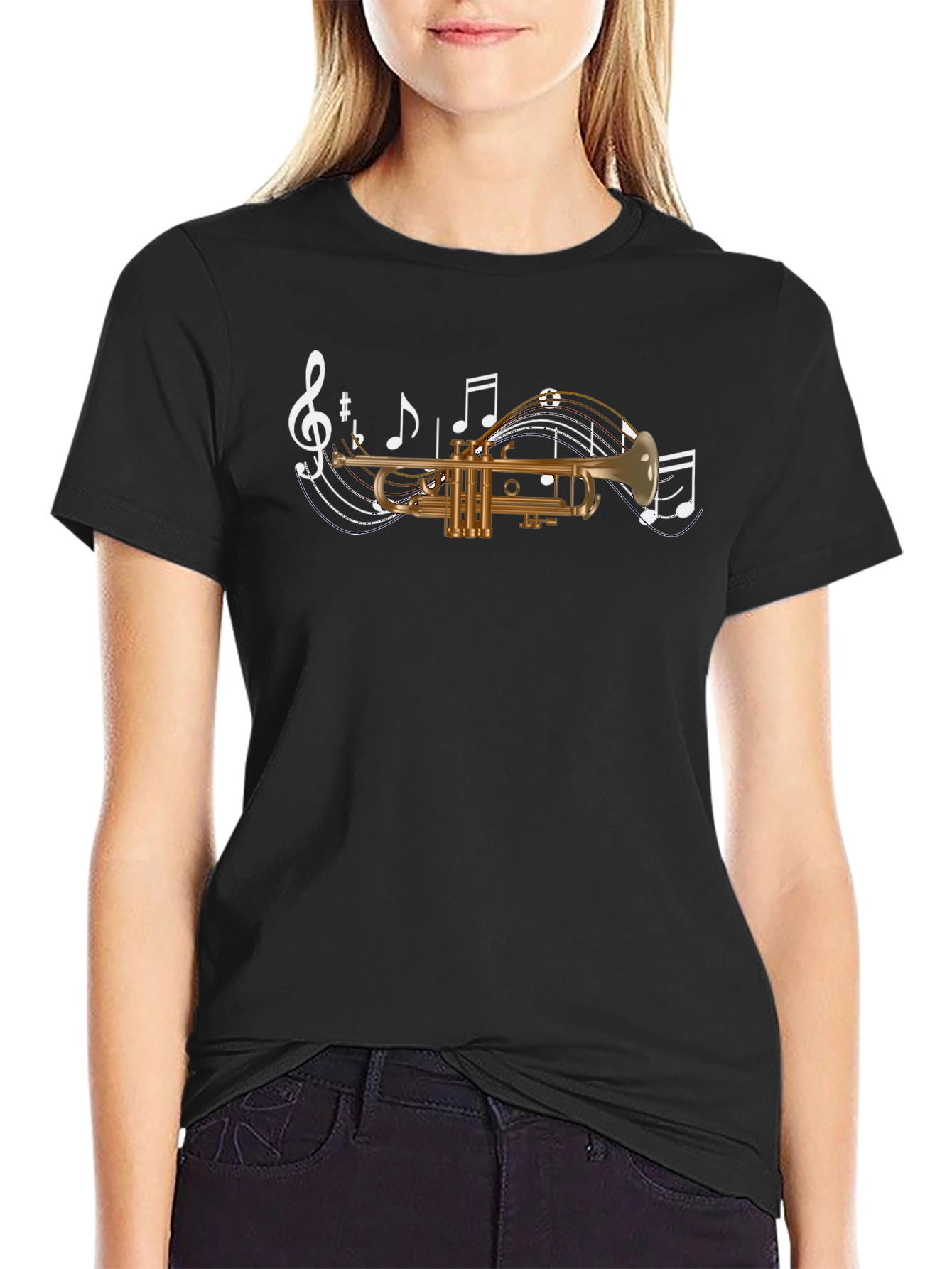 Trumpet Music Graphic T-Shirt - Black