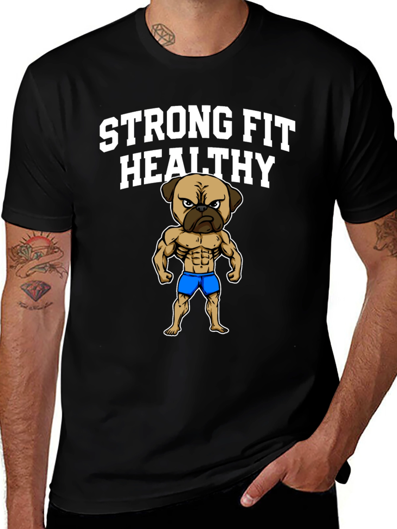Strong Fit Healthy Pug T-Shirt - Gym Humor Tee